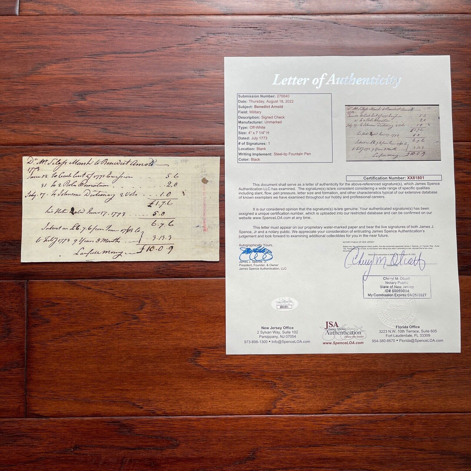 BENEDICT ARNOLD * JSA * Handwritten AUTOGRAPH Note SIGNED Revolutionary TRAITOR