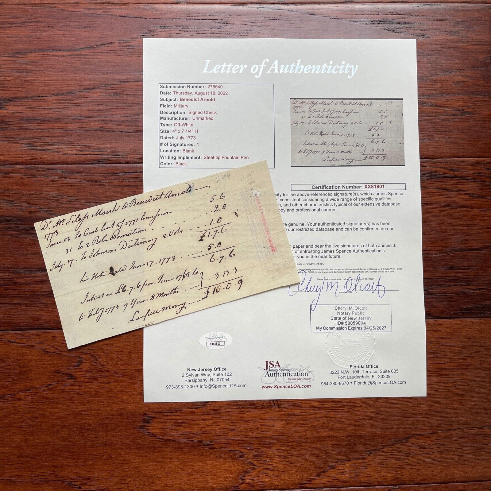 BENEDICT ARNOLD * JSA * Handwritten AUTOGRAPH Note SIGNED Revolutionary TRAITOR