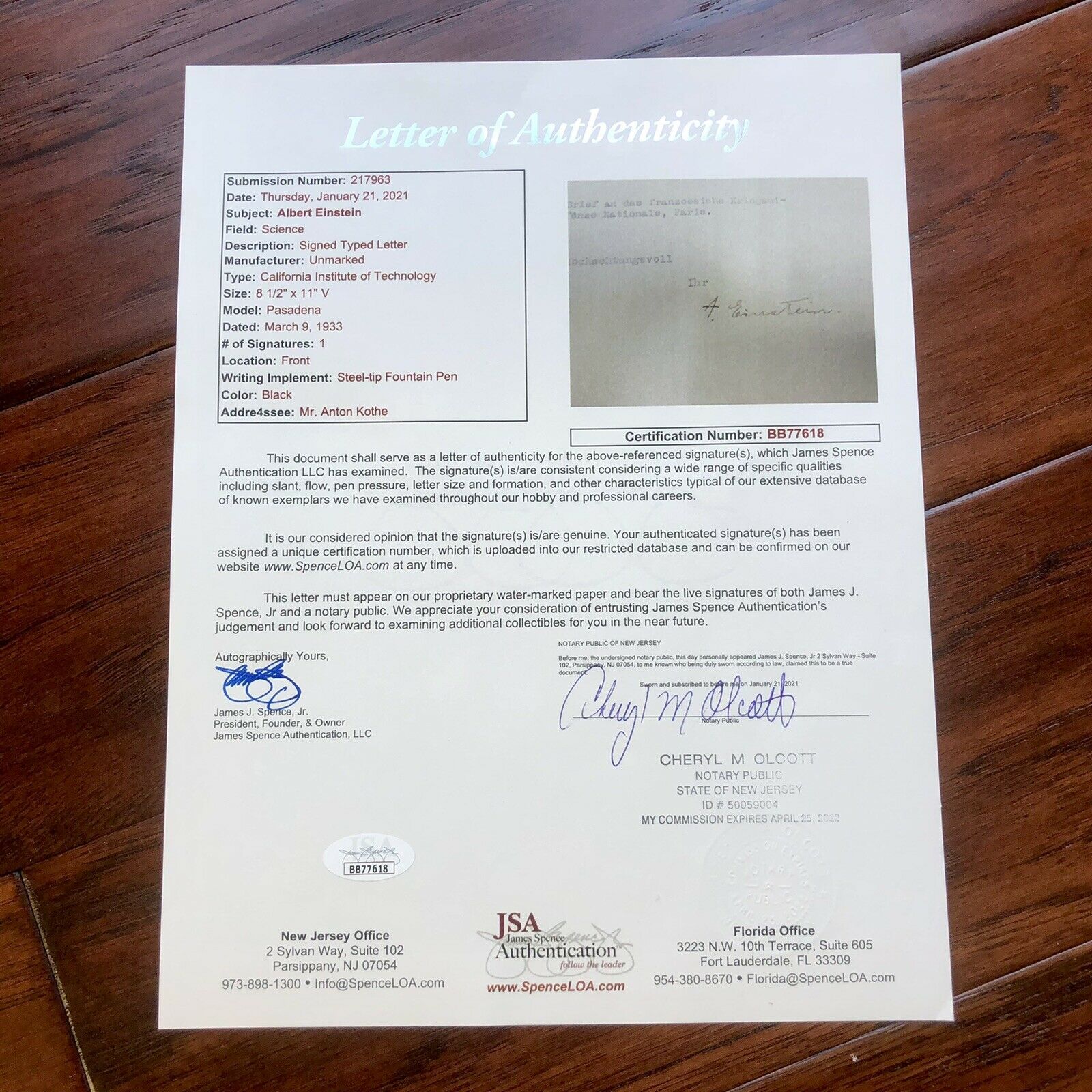 ALBERT EINSTEIN * JSA LOA * Autograph Letter Signed While Fleeing Nazi Germany