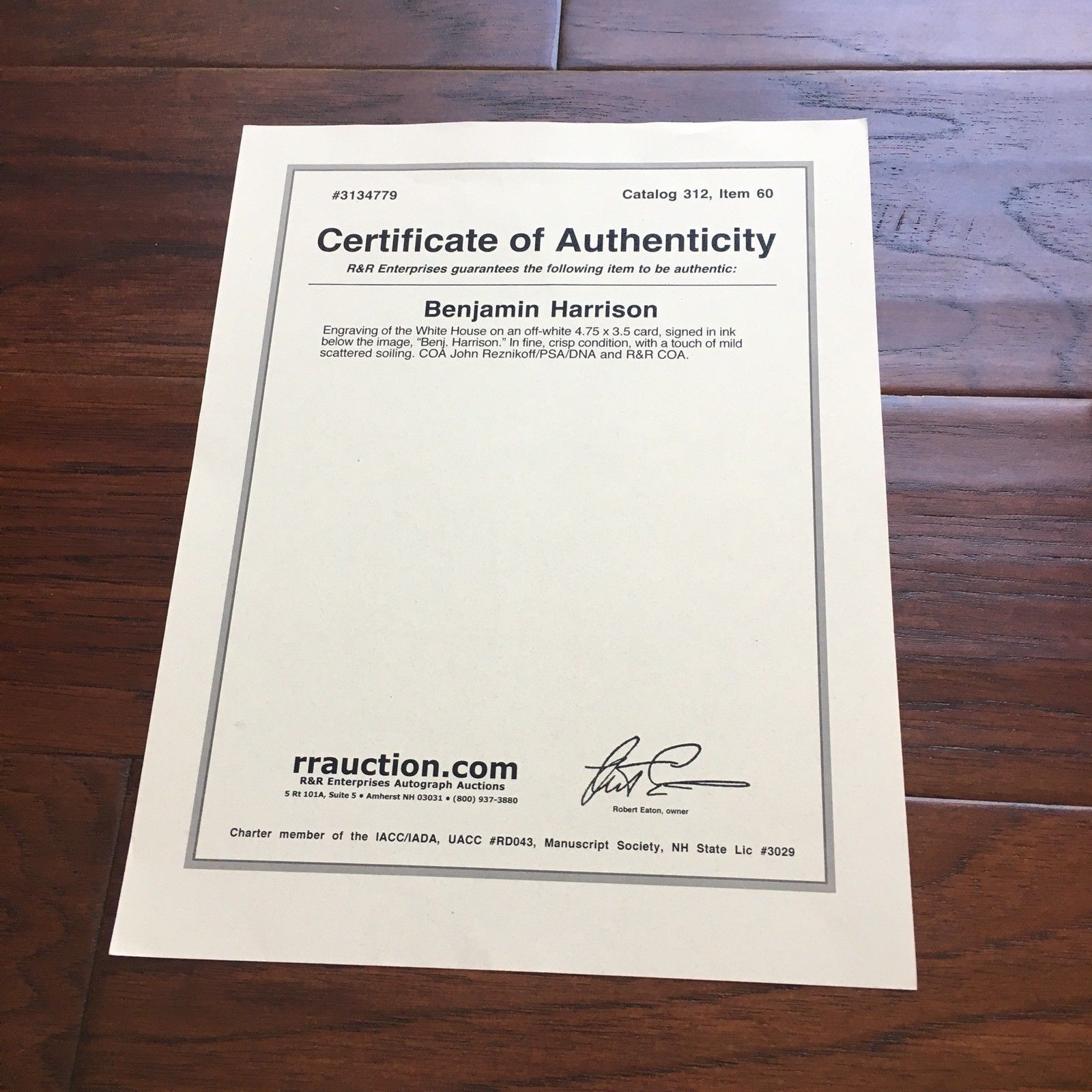 BENJAMIN HARRISON * PSA/DNA * Autograph WHITE HOUSE Card SIGNED * President