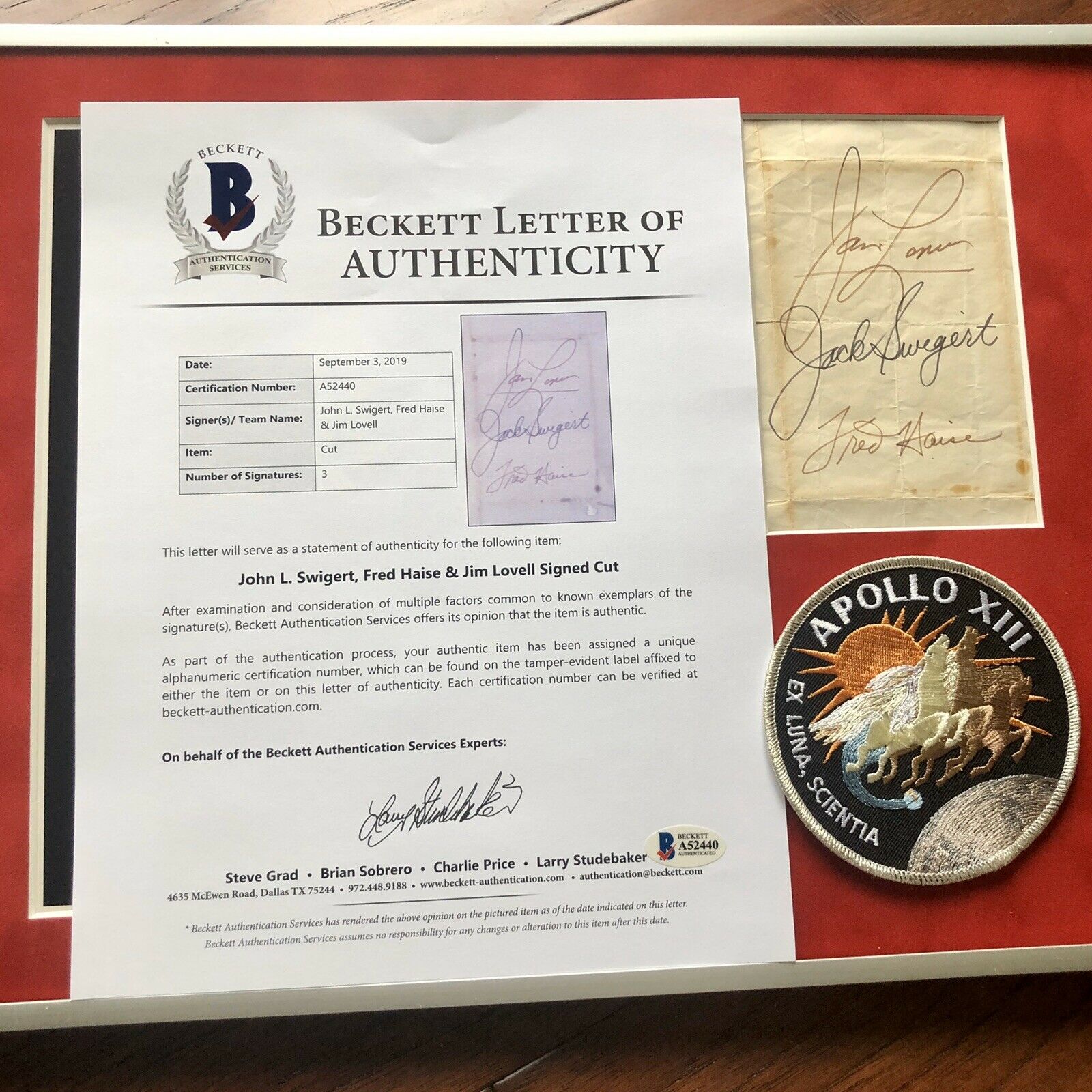 APOLLO 13 * BAS PSA LOA * Crew & Control Signed Display * Jack Swigert Autograph