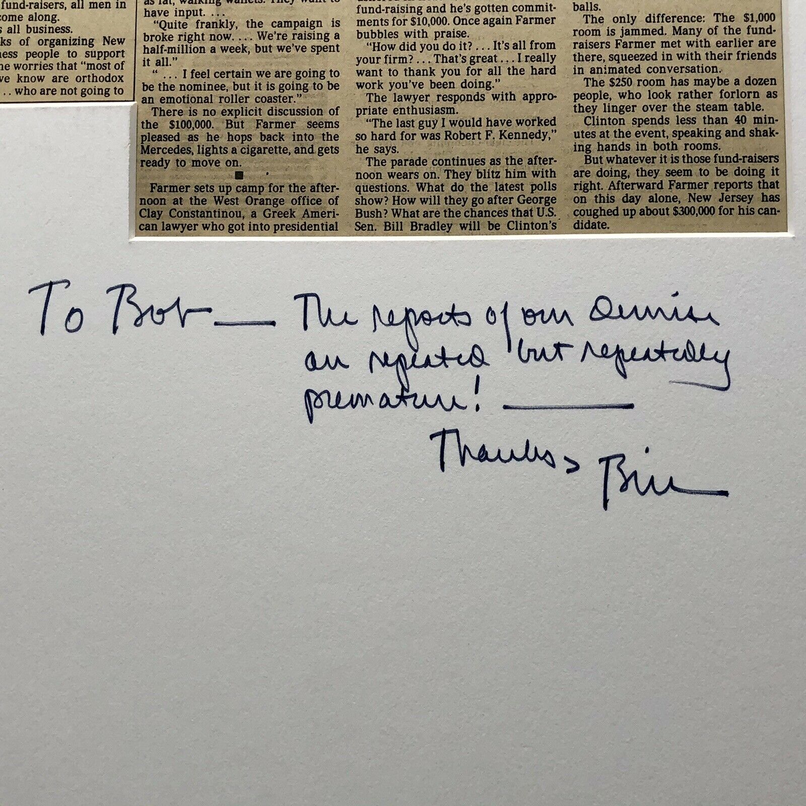 BILL CLINTON * JSA LOA * Signed Autograph Newspaper * Comeback Kid Inscription