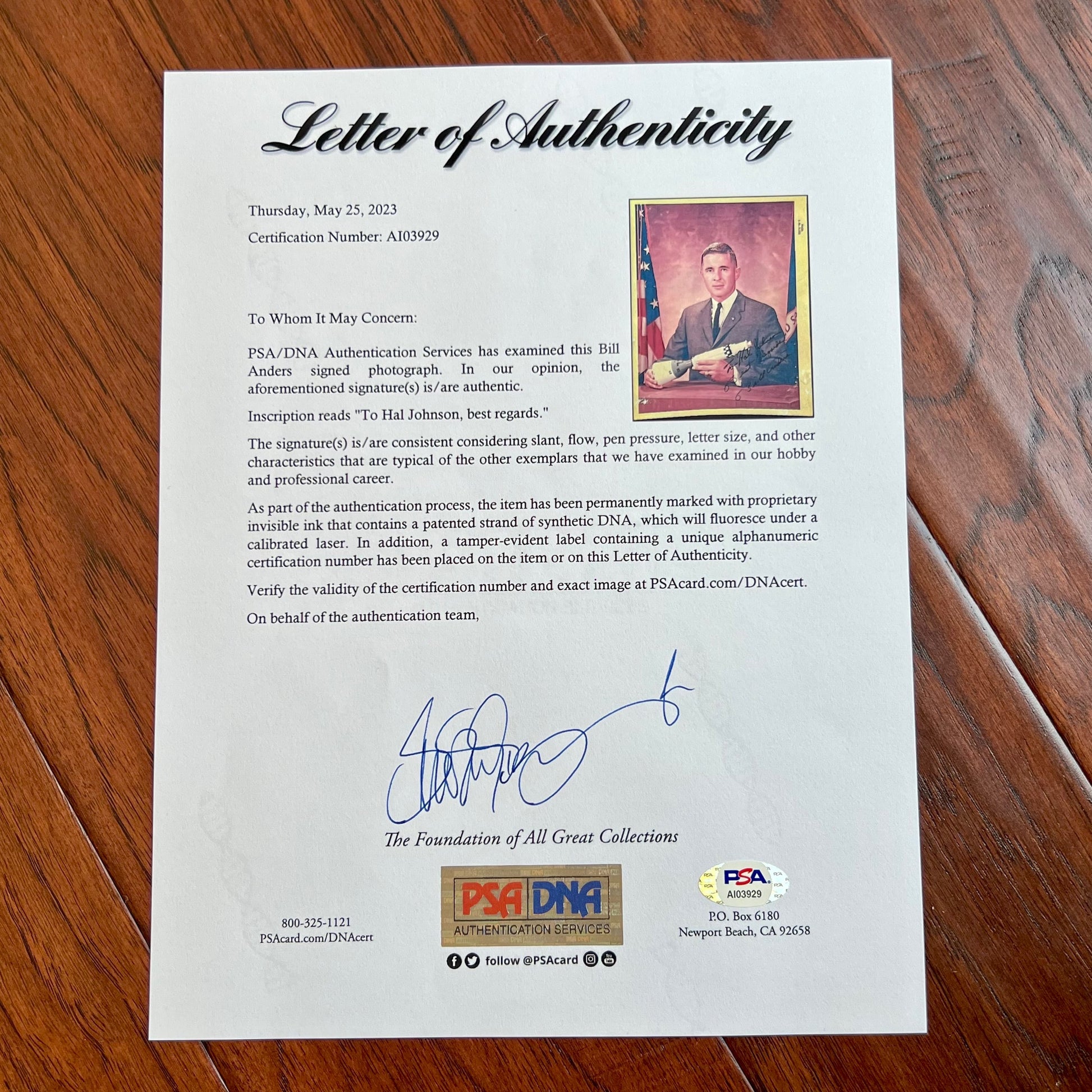 BILL ANDERS * PSA/DNA * Signed Red Number Photo Autograph * William Apollo 8