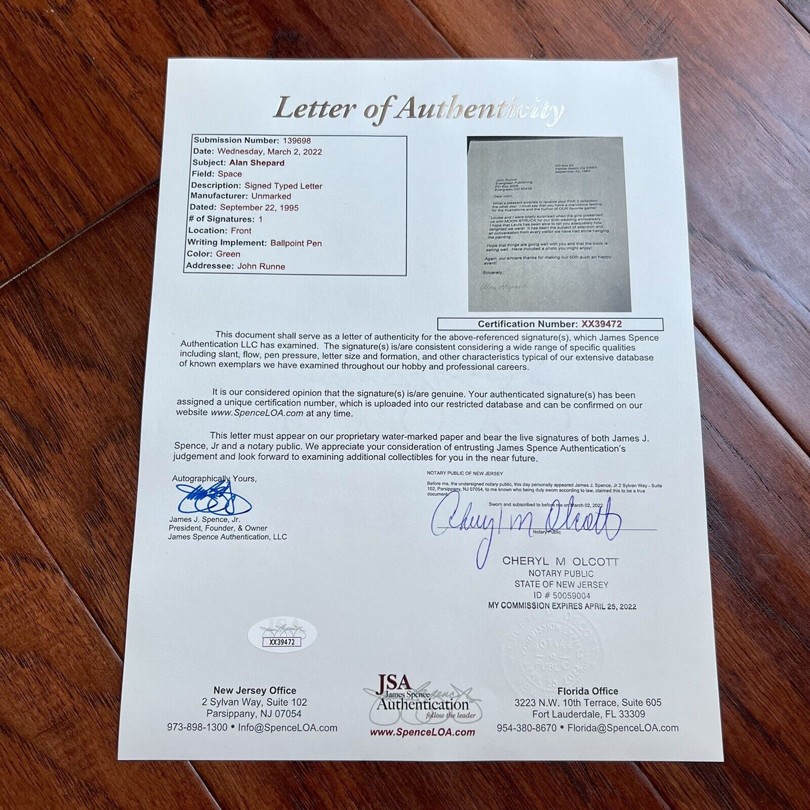 ALAN SHEPARD * JSA * Signed Letter RE: Golf Autograph * Astronaut Signature NASA