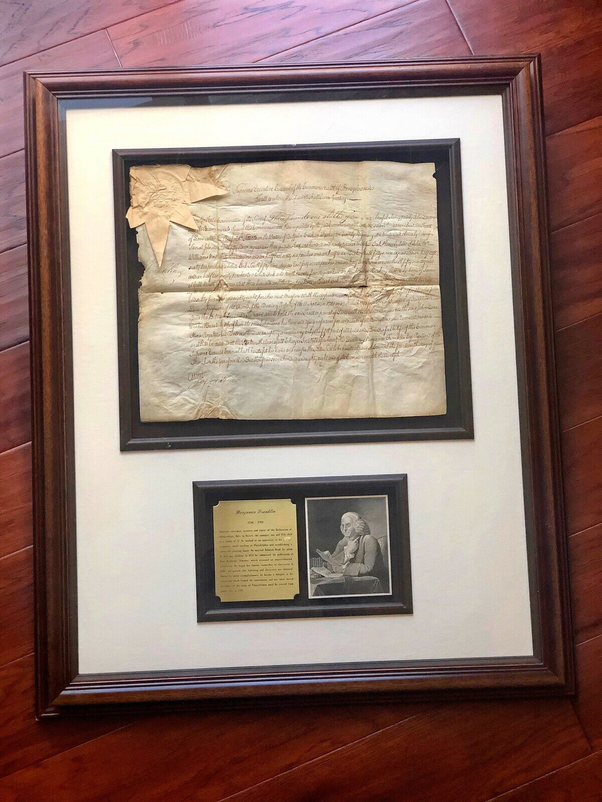 BENJAMIN FRANKLIN * JSA LOA * AUTOGRAPH PA Land Grant Display SIGNED * Ben
