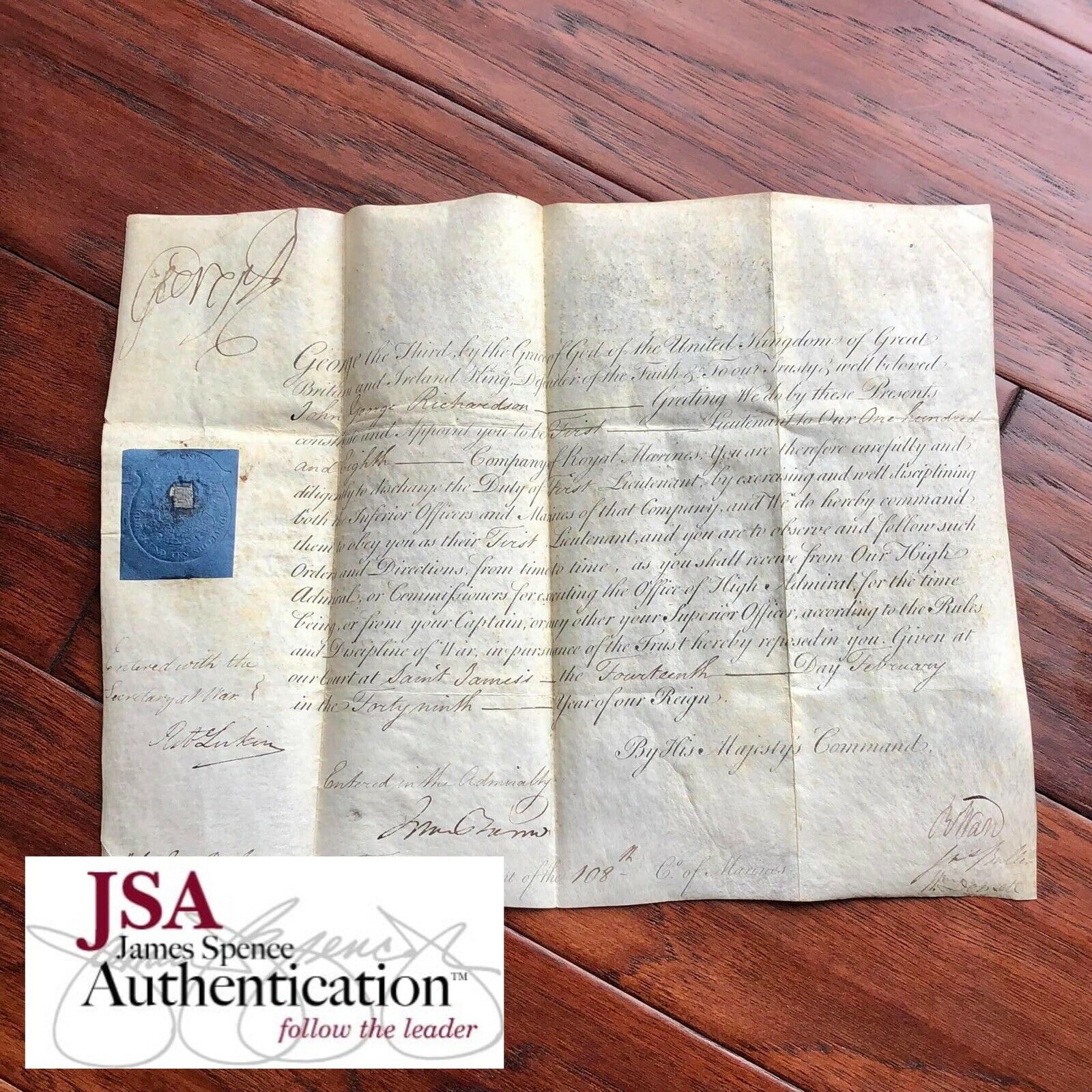 KING GEORGE III * JSA LOA * Hand Signed Military Appointment Autograph *