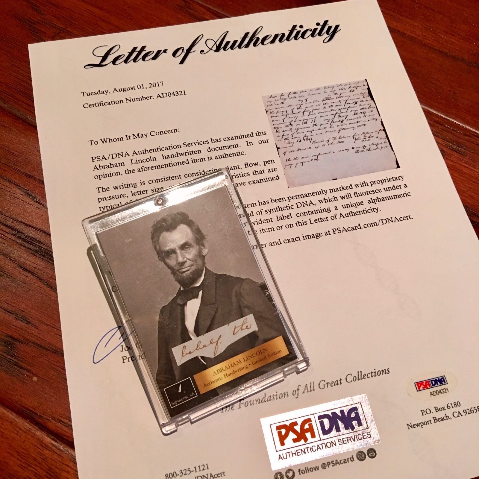 ABRAHAM LINCOLN * PSA/DNA * Handwritten Cut Words * not Autograph or Signed