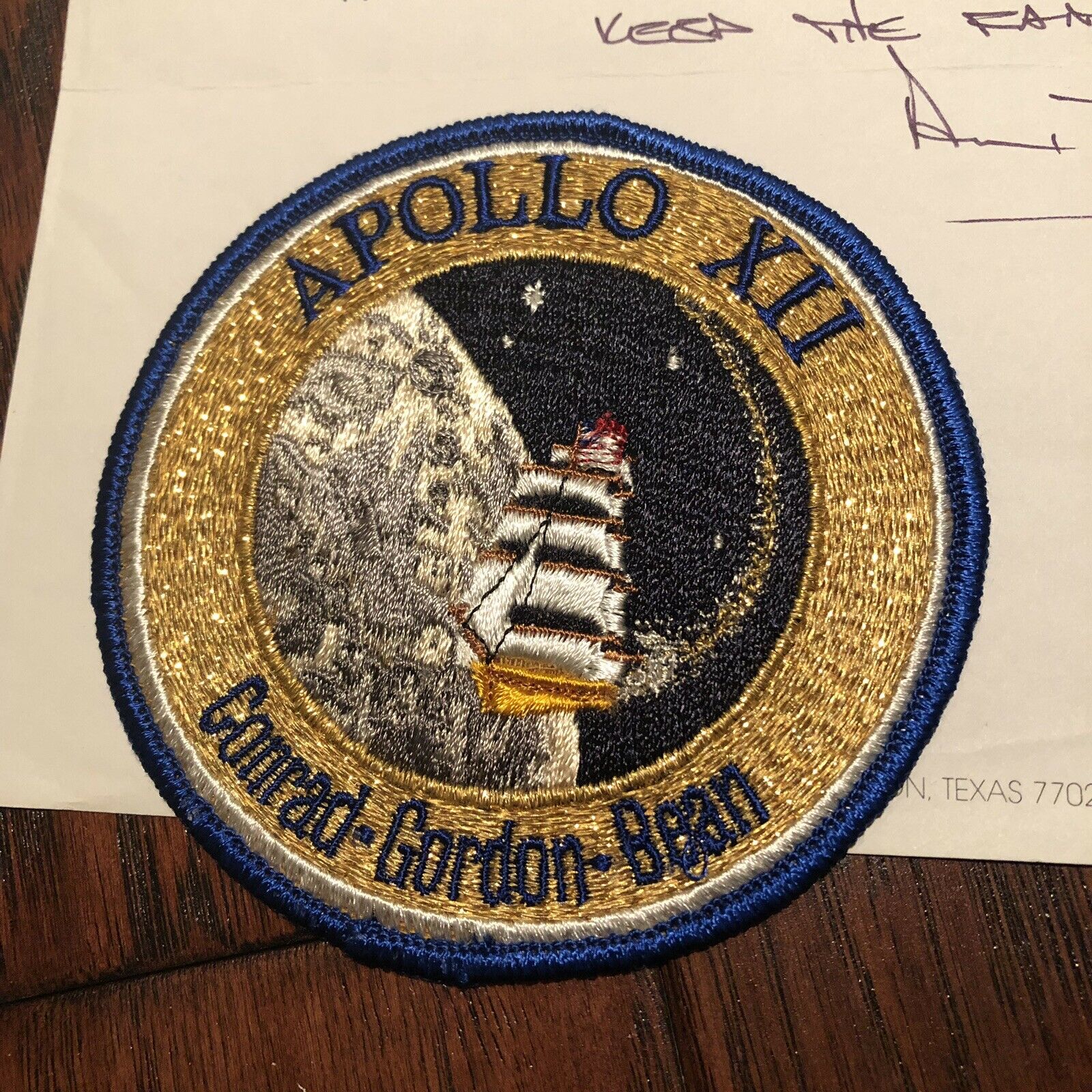 APOLLO 12 * Patch FLOWN TO THE MOON * Alan Bean COA * Hand signed Autograph