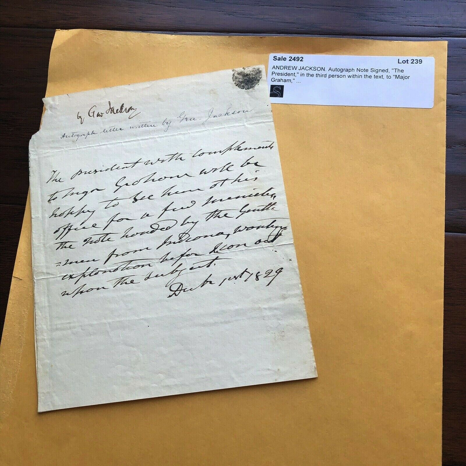 ANDREW JACKSON * Autograph Note Signed to War Hero Joseph Graham * President