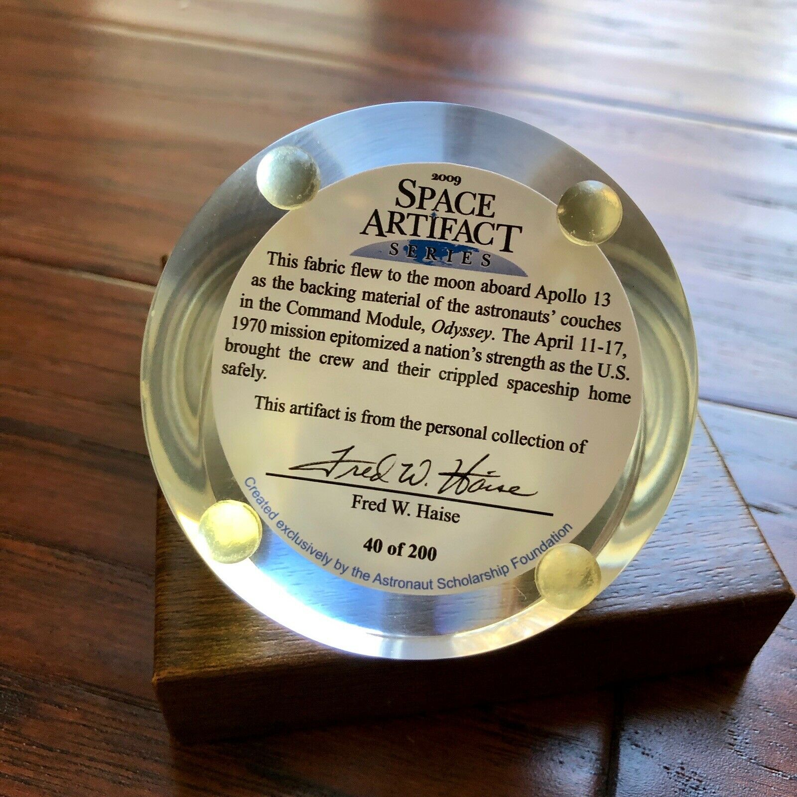 APOLLO 13 * Fred Haise Signed & Certified Fabric FLOWN AROUND THE MOON *