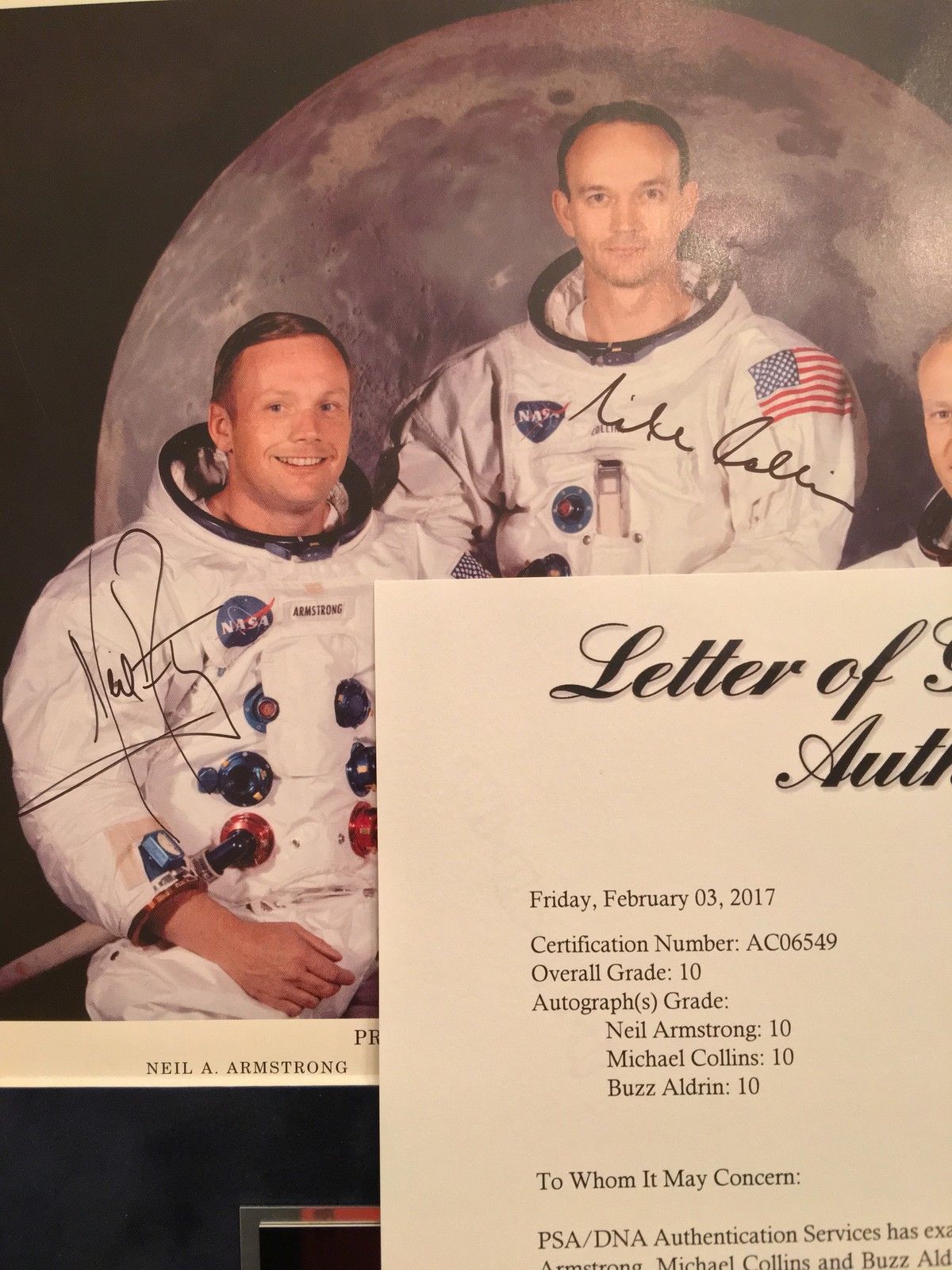 APOLLO 11 CREW SIGNED * PSA/DNA GEM 10/10 UNINSCRIBED autograph NASA LITHOGRAPH
