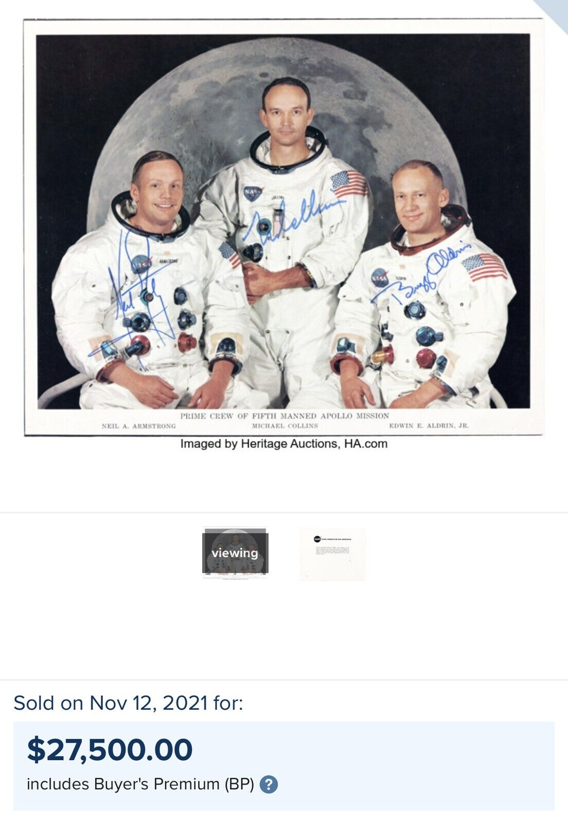 APOLLO 11 * JSA * Uninscribed Crew Signed Red # Photo Autograph Neil Armstrong