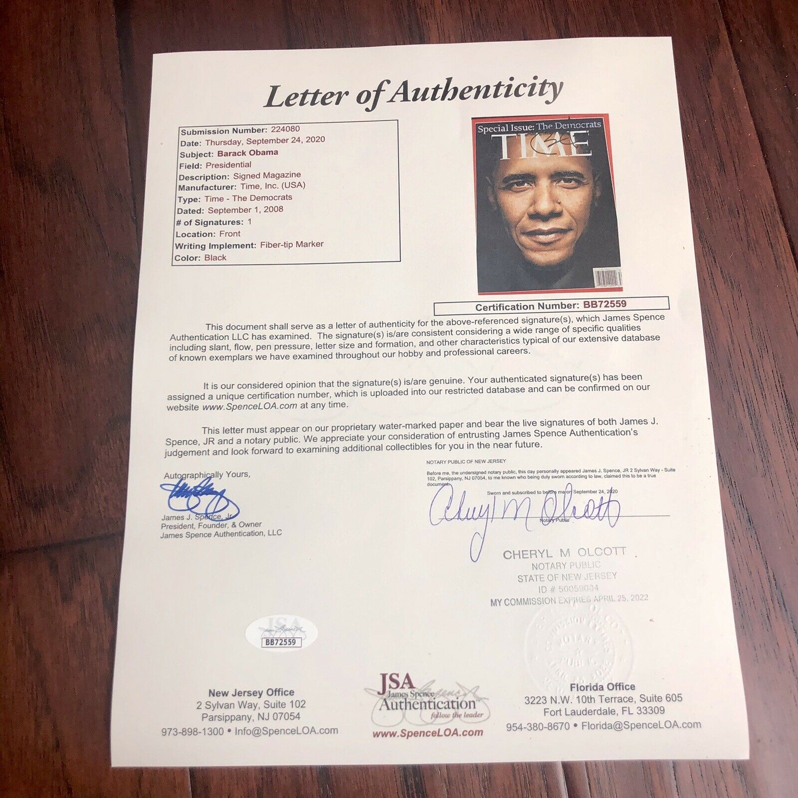 BARACK OBAMA * JSA LOA * Signed Time Magazine Cover Autograph WITH PROOF