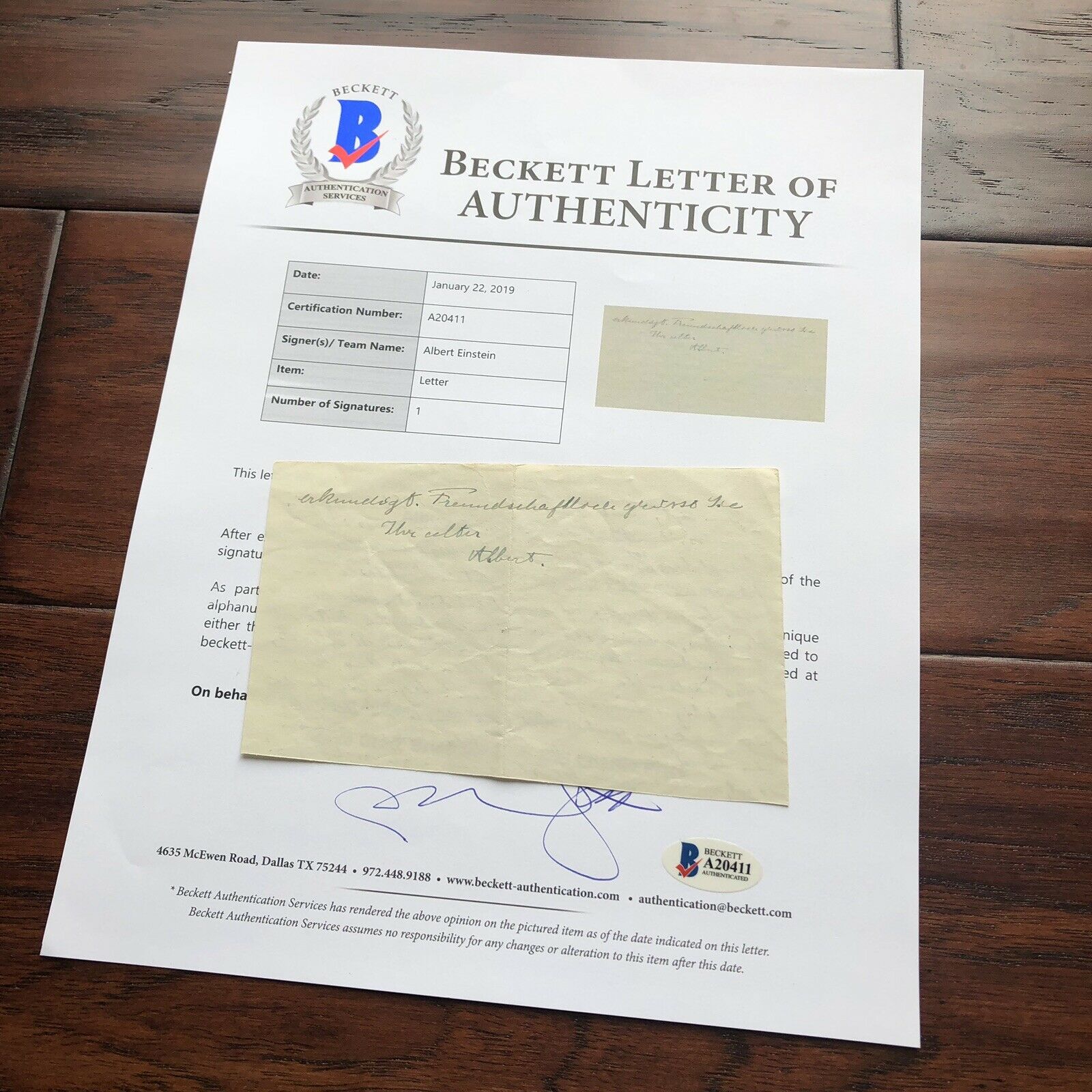 ALBERT EINSTEIN * BAS LOA * Autograph Signed THEORY OF RELATIVITY Co-Discoverer