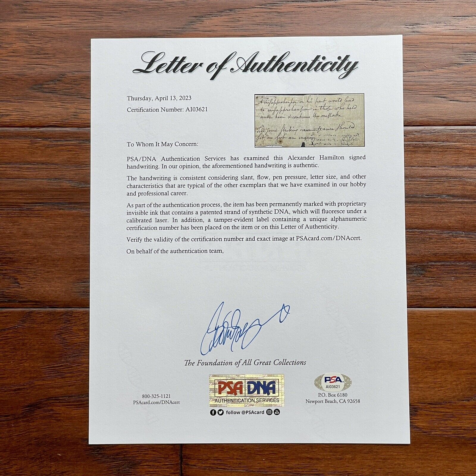 ALEXANDER HAMILTON * PSA * Handwritten Case Vs Aaron Burr * Not Autograph Signed