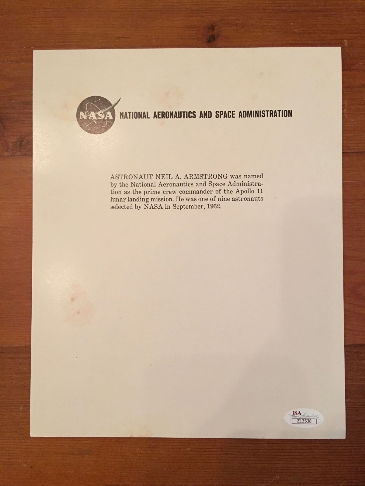 NEIL ARMSTRONG * Signed WSS Portrait JSA NASA LITHOGRAPH * Apollo 11 autograph