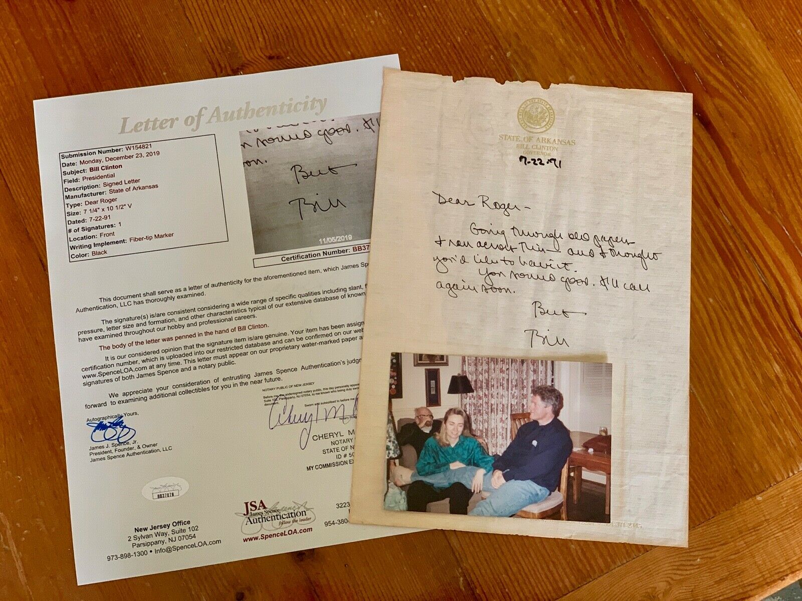 BILL CLINTON * JSA * AUTOGRAPH Letter SIGNED to Bro ROGER + rare PERSONAL photo!