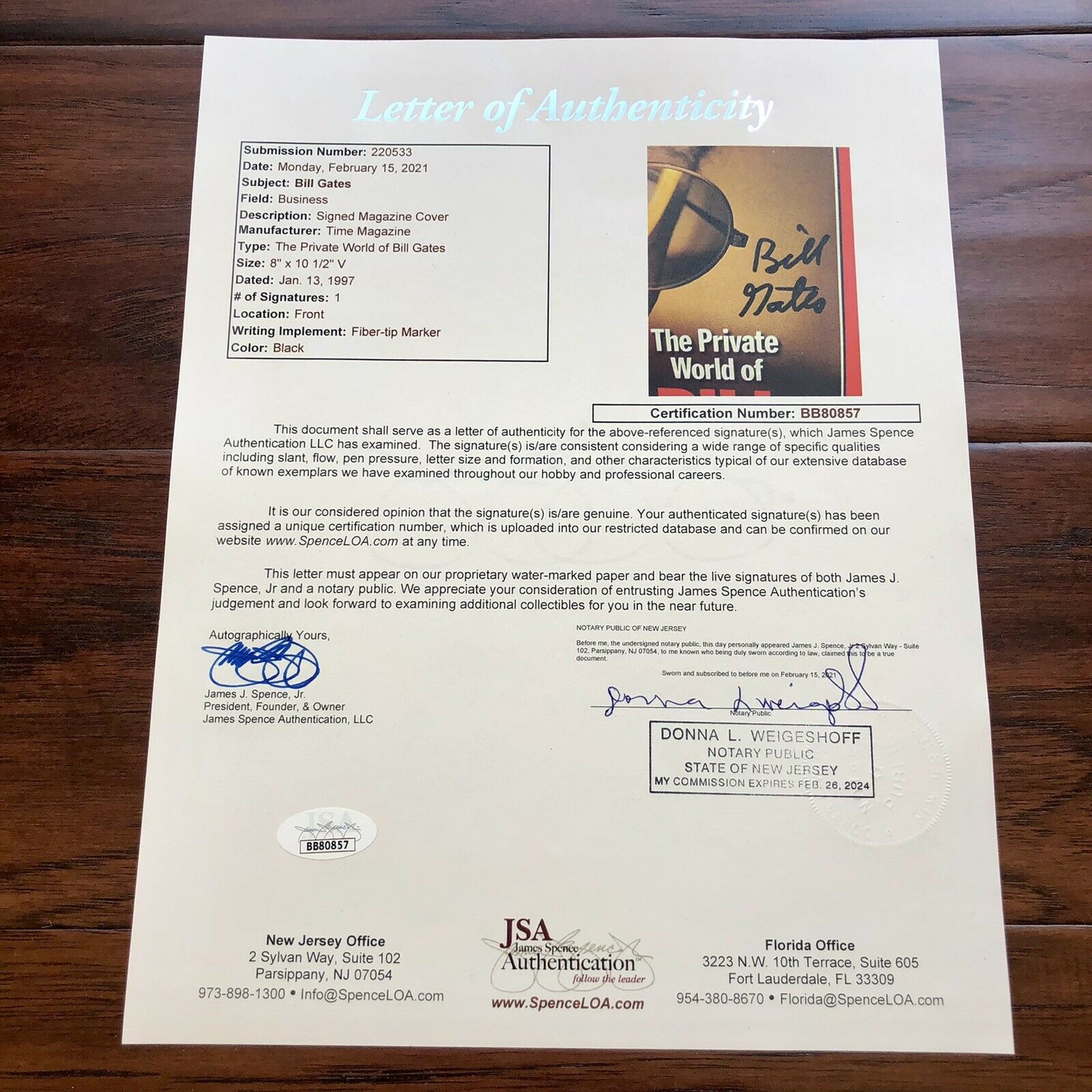 BILL GATES * JSA LOA * Autograph Time Magazine Cover Signed