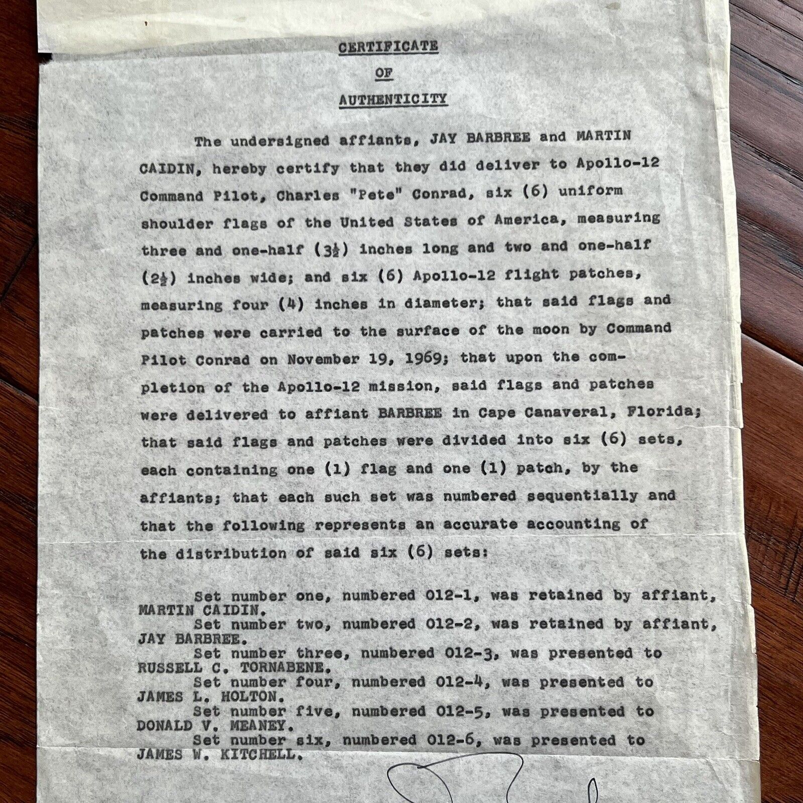 APOLLO 12 * CAG * Lunar Surface Flown Flag Patch Carried by Charles Conrad