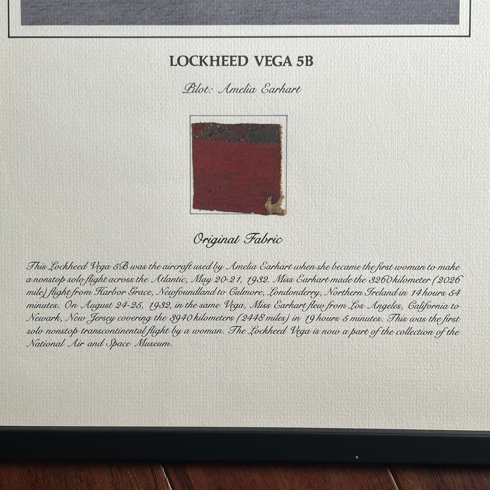 AMELIA EARHART * Original Flown Vega 5B Fabric * From Smithsonian Institute