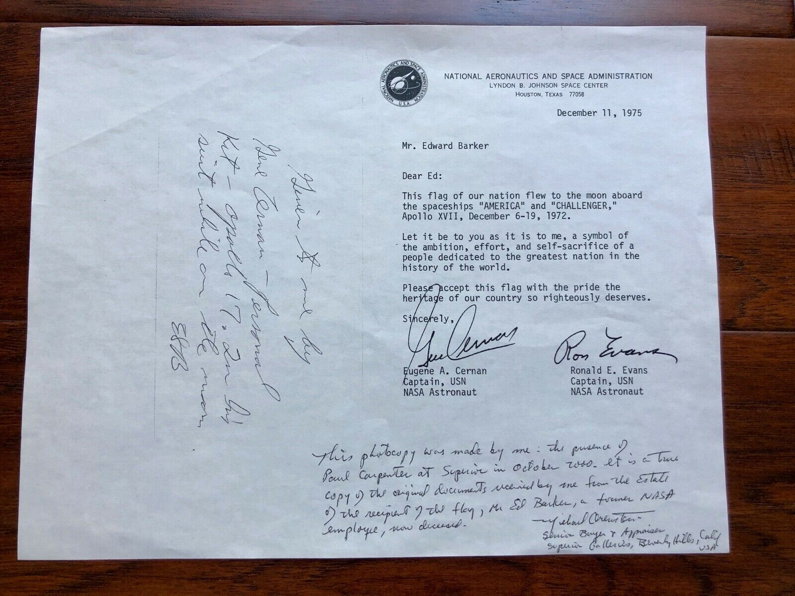 APOLLO 17 * Lunar Surface Flown Flag * NASA Employee Provenance * Gene Cernan