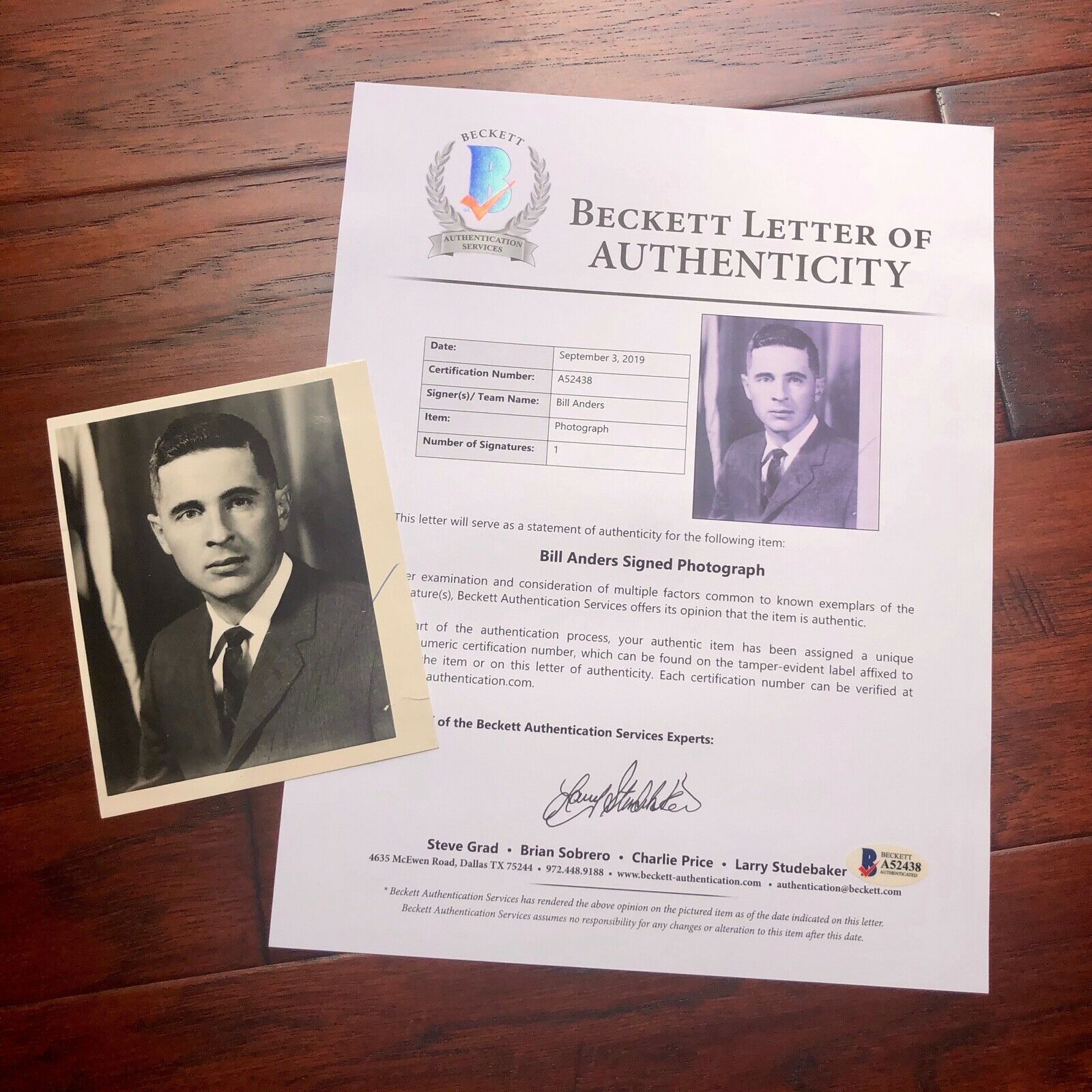 BILL ANDERS * Beckett BAS LOA * Hand Signed Photo Apollo 8 Autograph William *