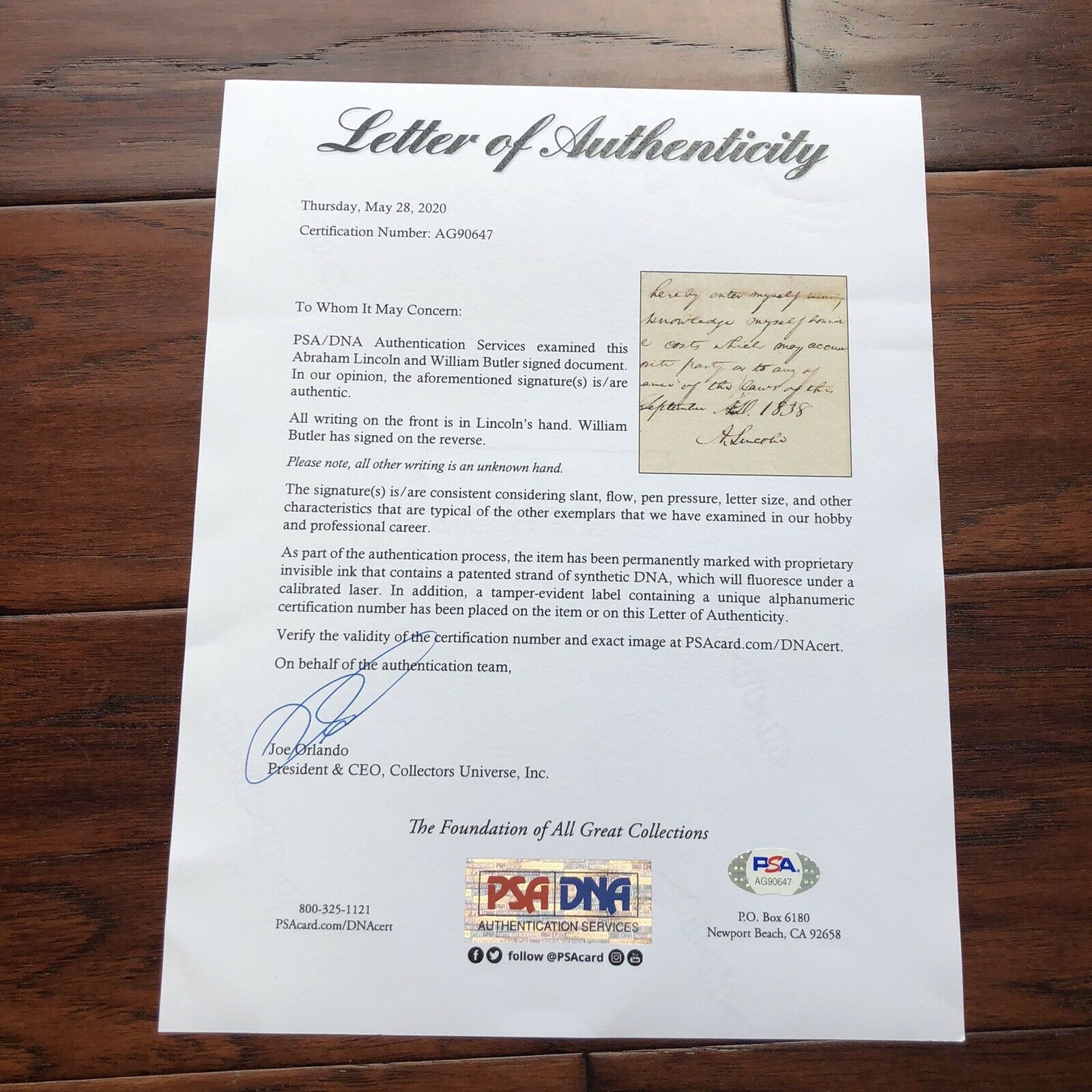 ABRAHAM LINCOLN * PSA/DNA Slabbed * Early Handwritten Autograph Letter Signed *