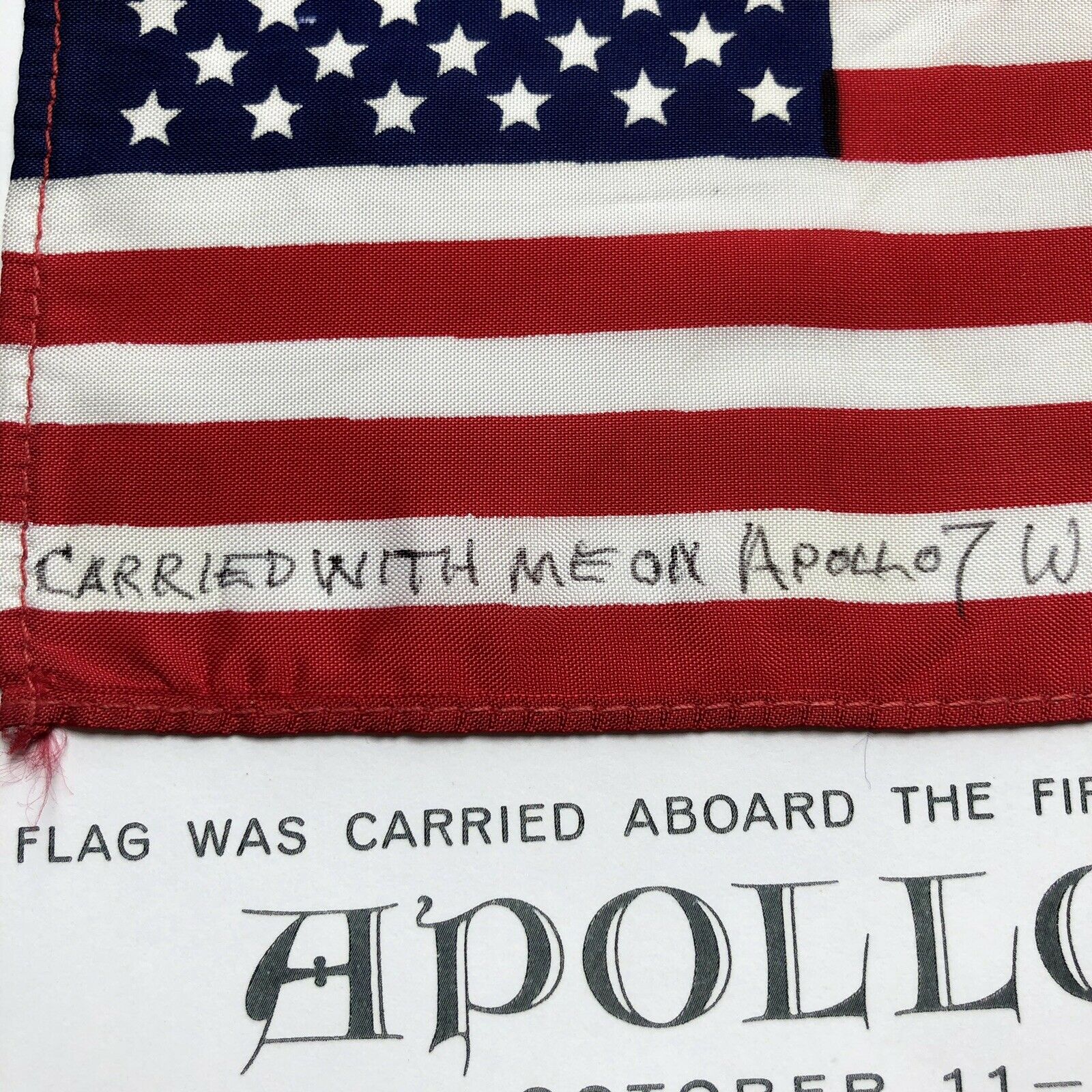 APOLLO 7 * Walt Cunningham Personal Collection Signed FLOWN US Flag * Autograph