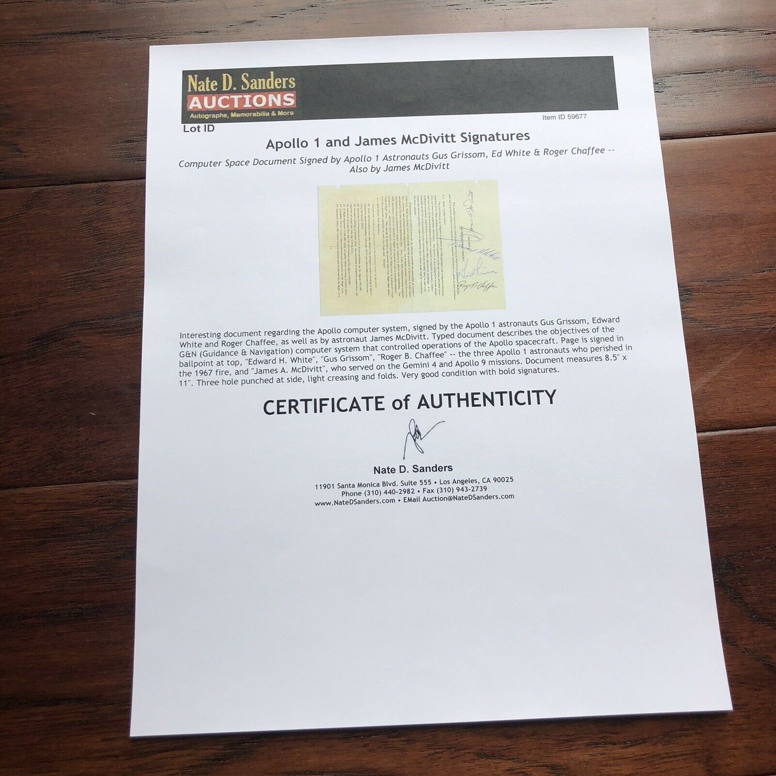 Apollo 1 * JSA * Crew Autograph NASA Document Signed * Roger Chaffee Gus Grissom