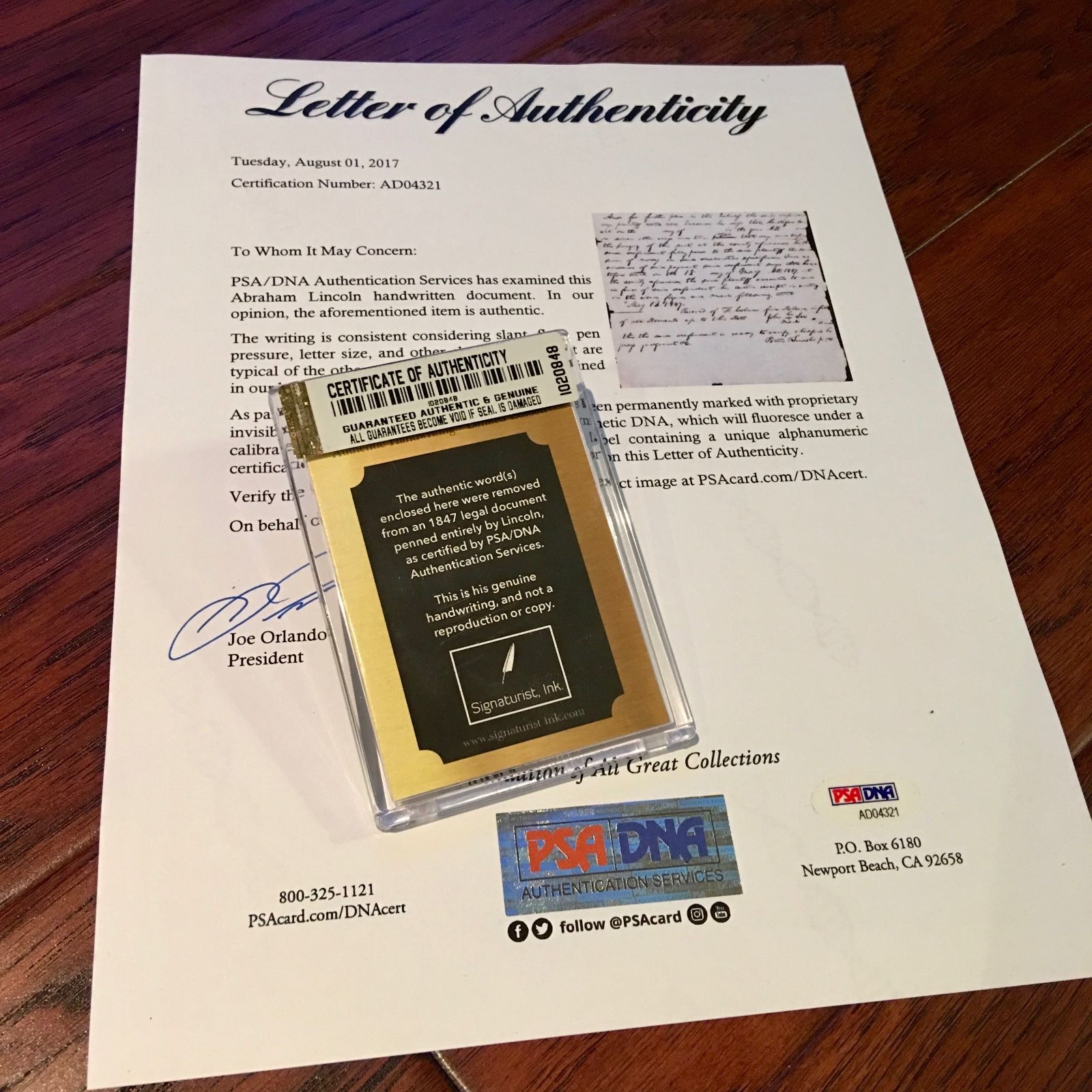 ABRAHAM LINCOLN * PSA/DNA * Handwritten Cut Words * not Autograph or Signed