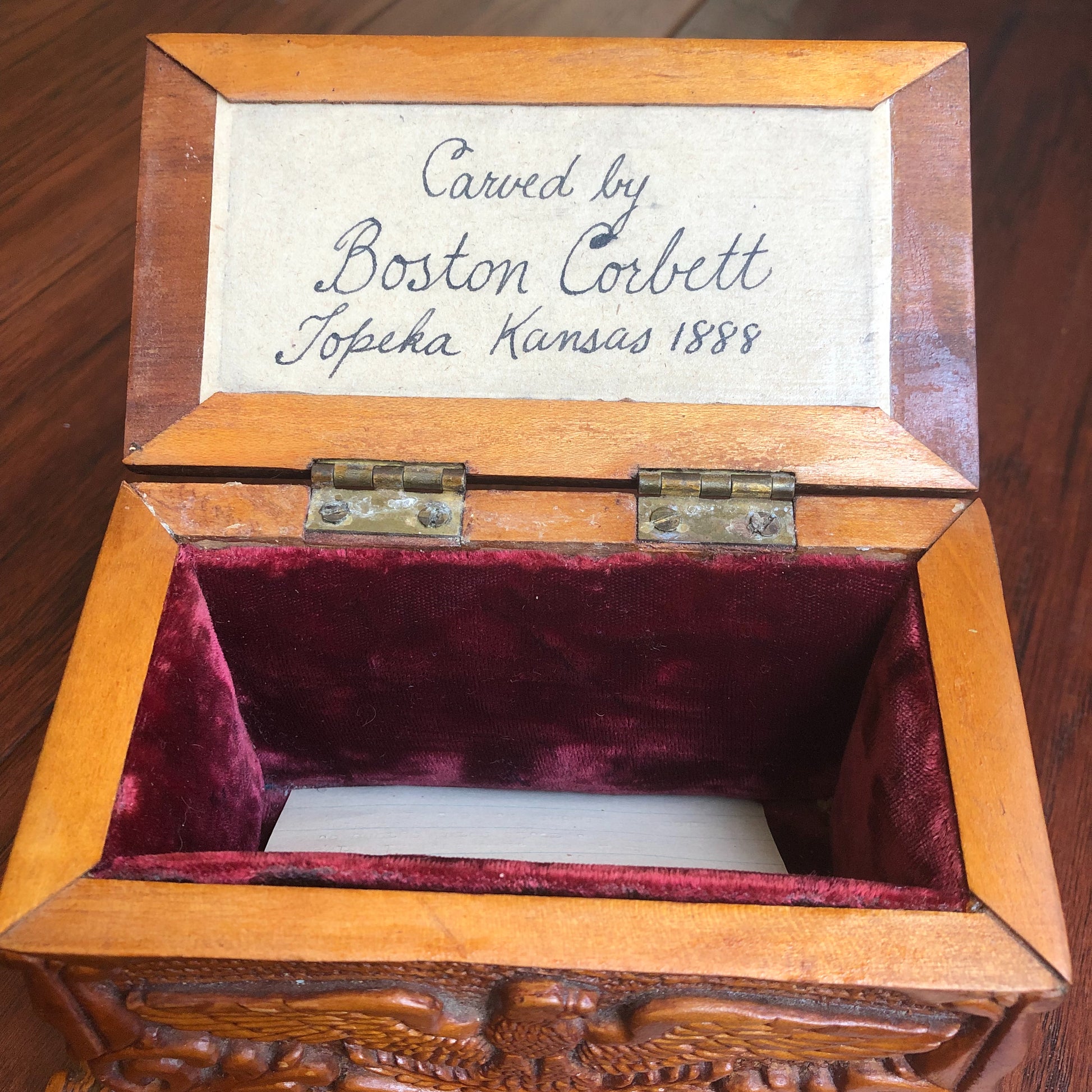 BOSTON CORBETT * Personally Owned and Carved Box * Abraham Lincoln Avenger