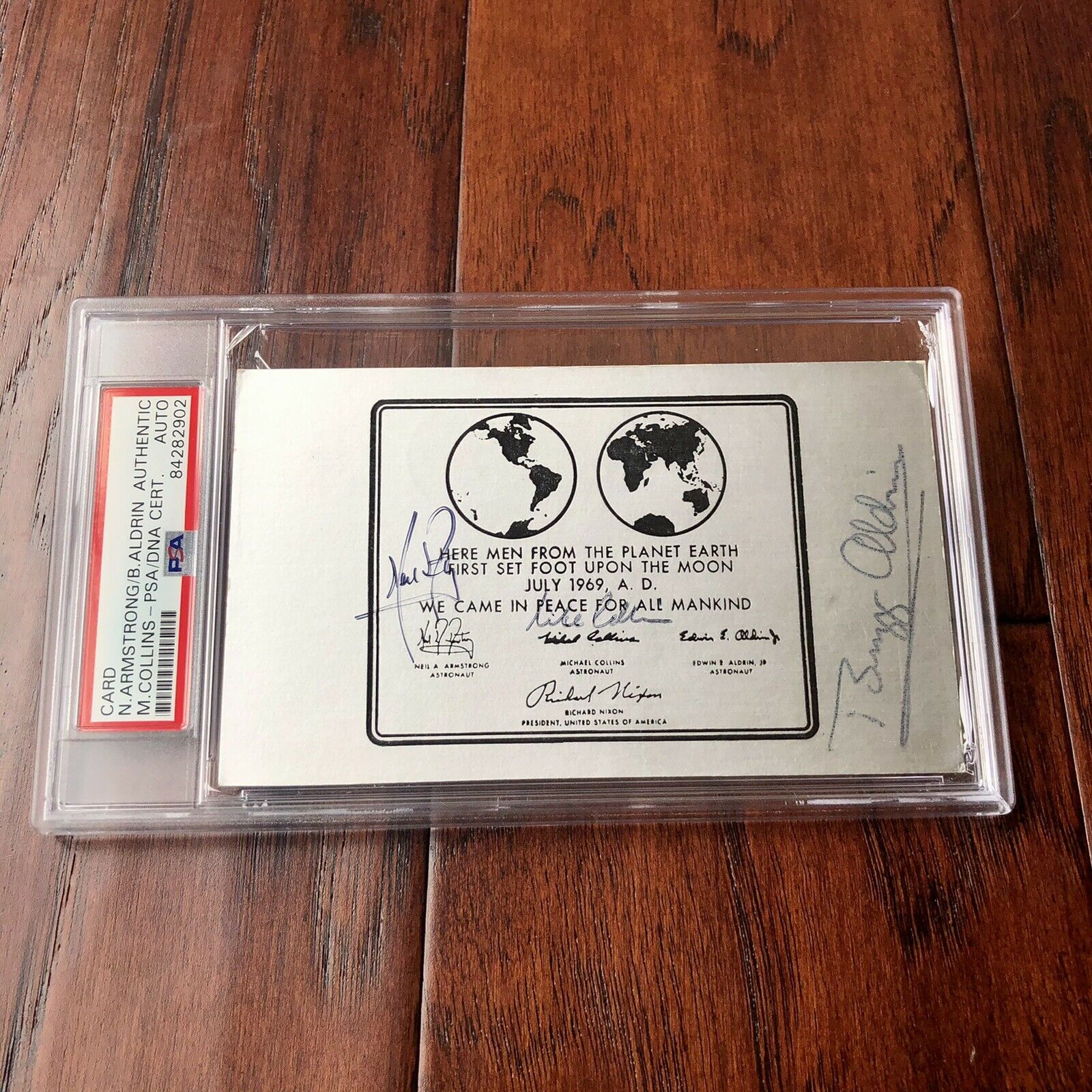 APOLLO 11 * PSA/DNA * Crew Signed Came In Peace Plaque Autograph Neil Armstrong