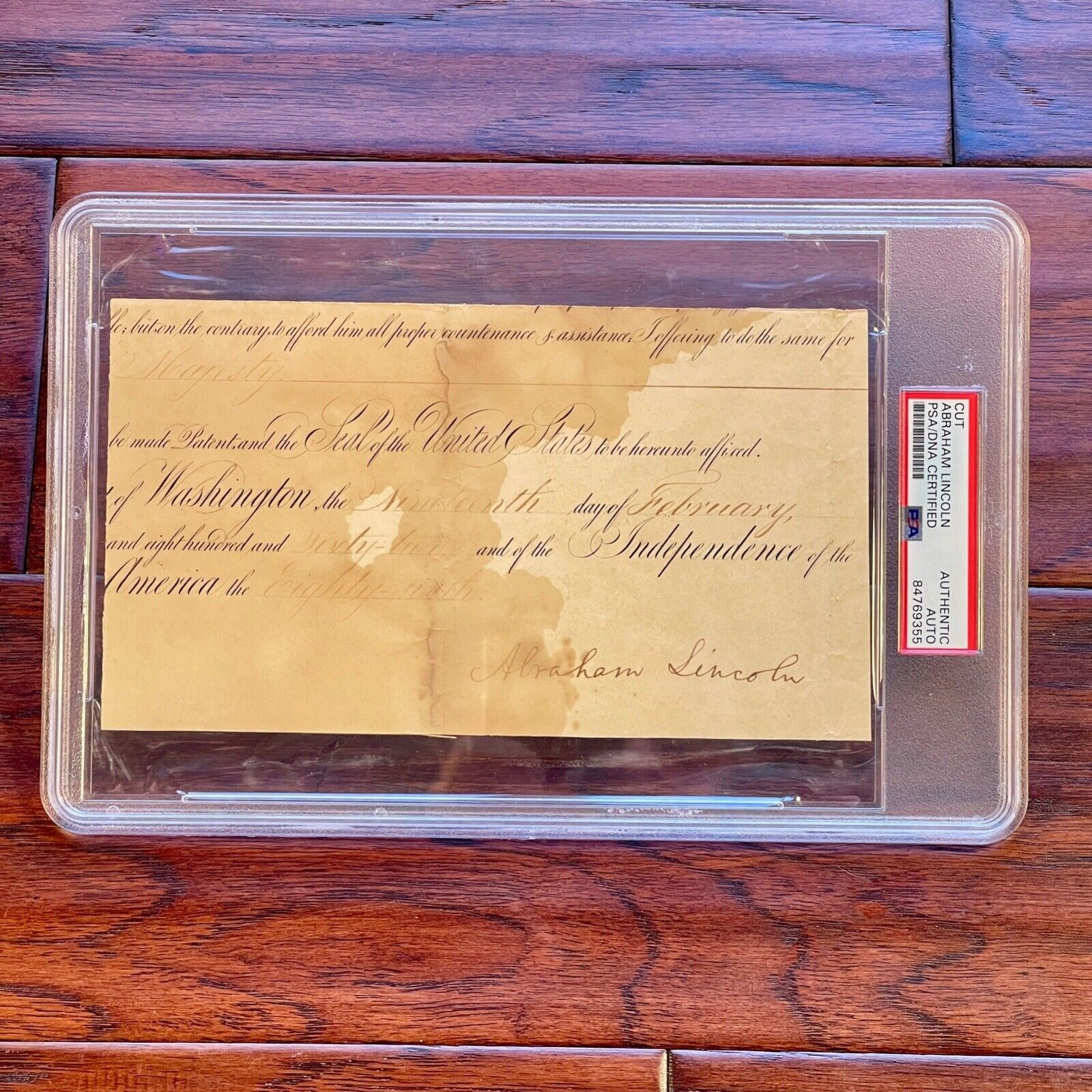 ABRAHAM LINCOLN * PSA/DNA Slab * AS PRESIDENT Autograph Appointment Signed 1862