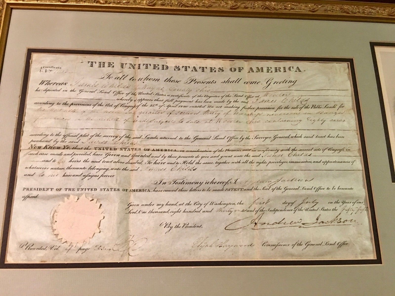 ANDREW JACKSON * AUTOGRAPH 1831 Land Grant SIGNED * As PRESIDENT * Ohio