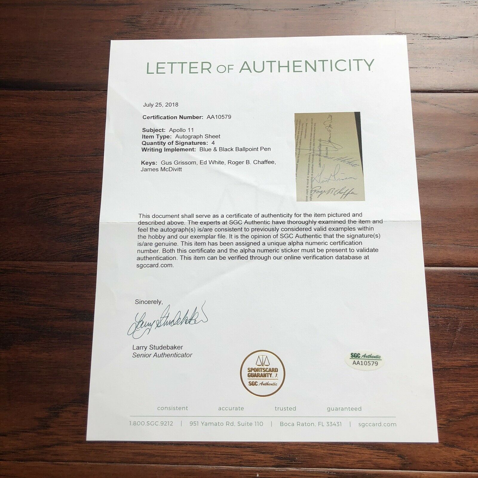 Apollo 1 * JSA * Crew Autograph NASA Document Signed * Roger Chaffee Gus Grissom