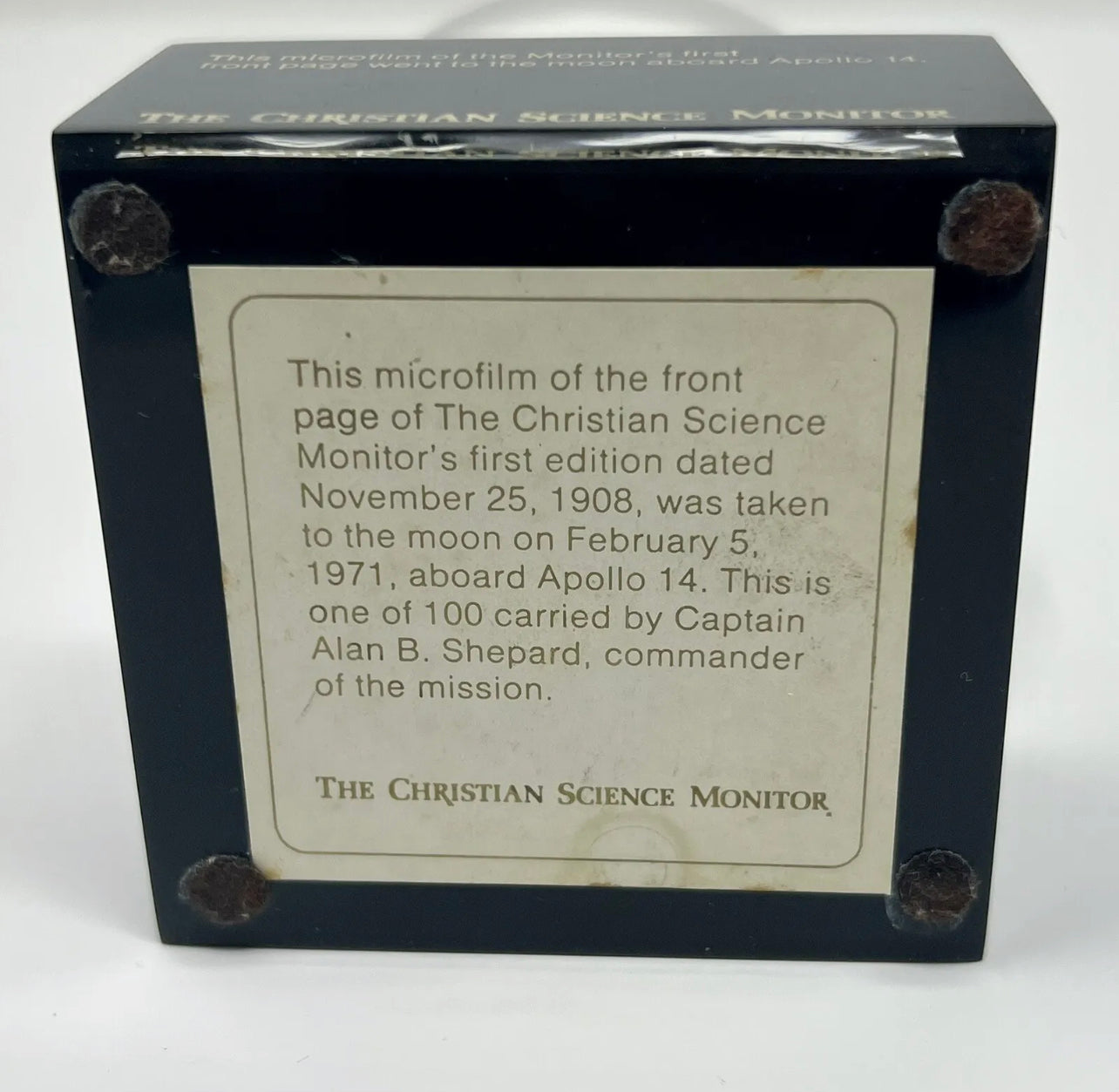 APOLLO 14 * Lunar Surface Flown Microfilm Newspaper Carried by Alan Shepard