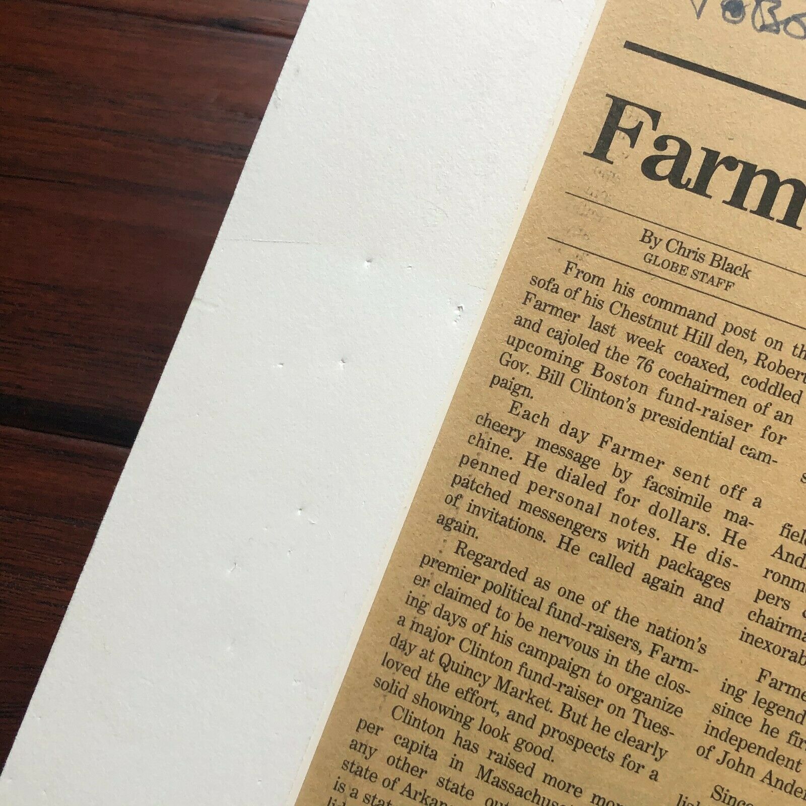 BILL CLINTON * JSA LOA * AUTOGRAPH Newspaper SIGNED re: Harvesting Contributions