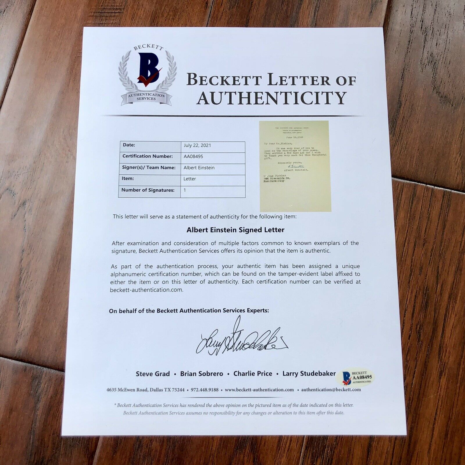 ALBERT EINSTEIN * Beckett BAS * Autograph Letter To Philosophy Author Signed *