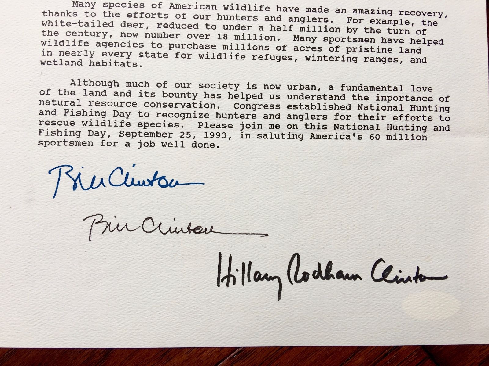 BILL CLINTON HILLARY AUTOGRAPH as-PRESIDENT White House Proclamation JSA COA