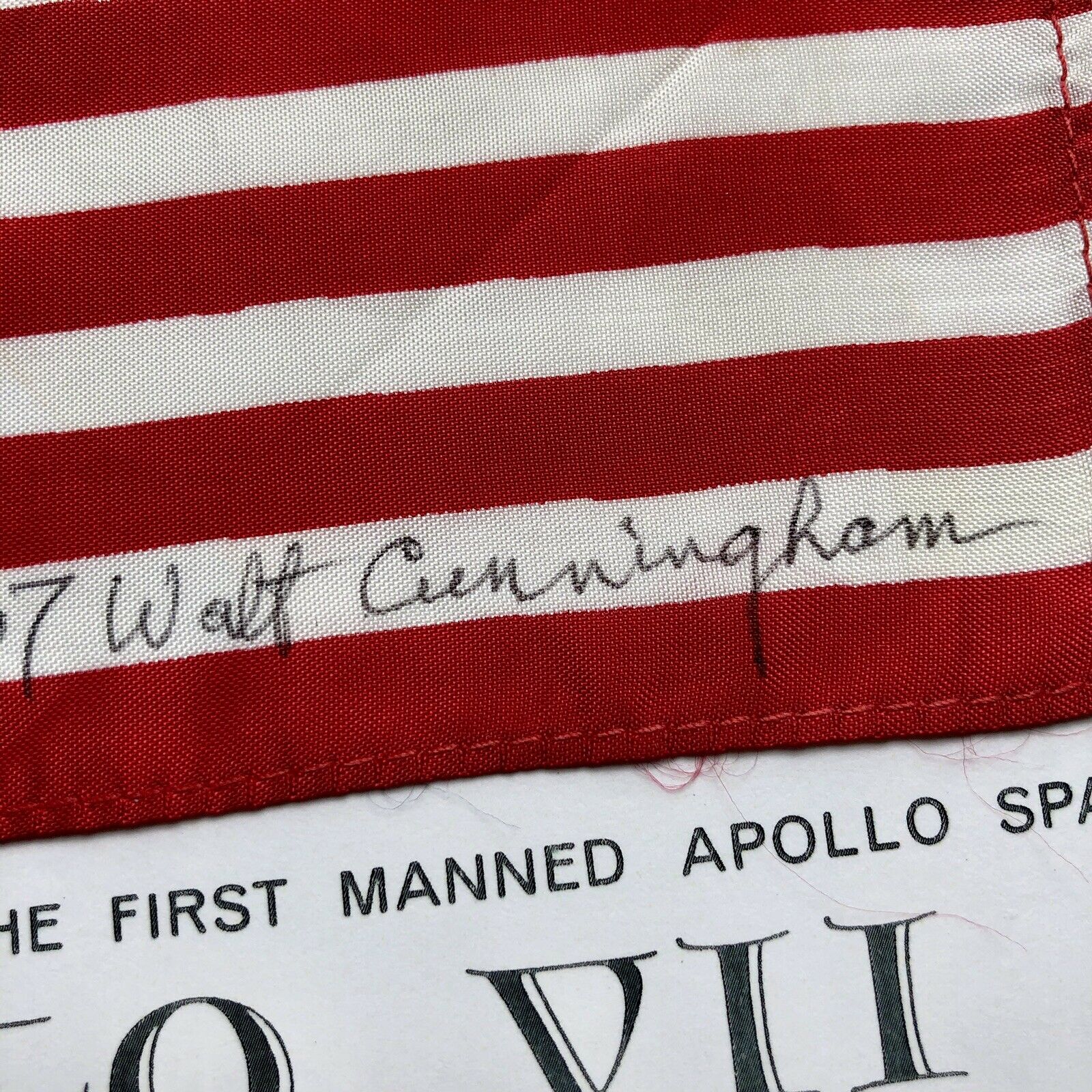 APOLLO 7 * Walt Cunningham Personal Collection Signed FLOWN US Flag * Autograph