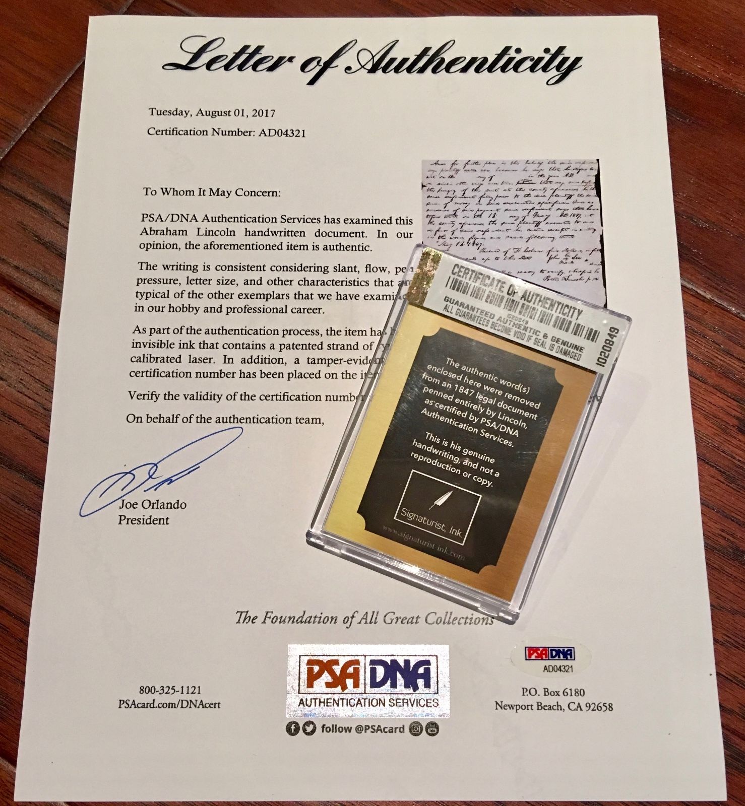 ABRAHAM LINCOLN * PSA/DNA * Handwritten Cut Words * not Autograph or Signed