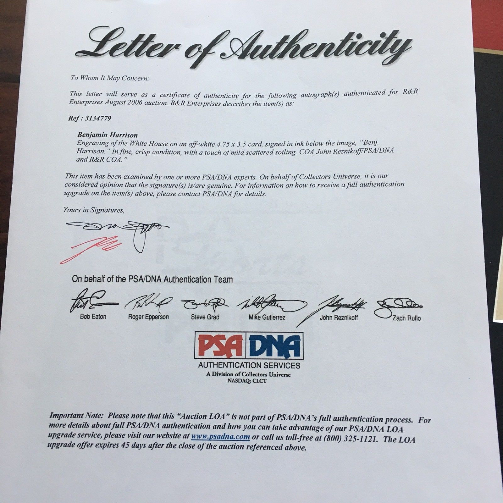 BENJAMIN HARRISON * PSA/DNA * Autograph WHITE HOUSE Card SIGNED * President