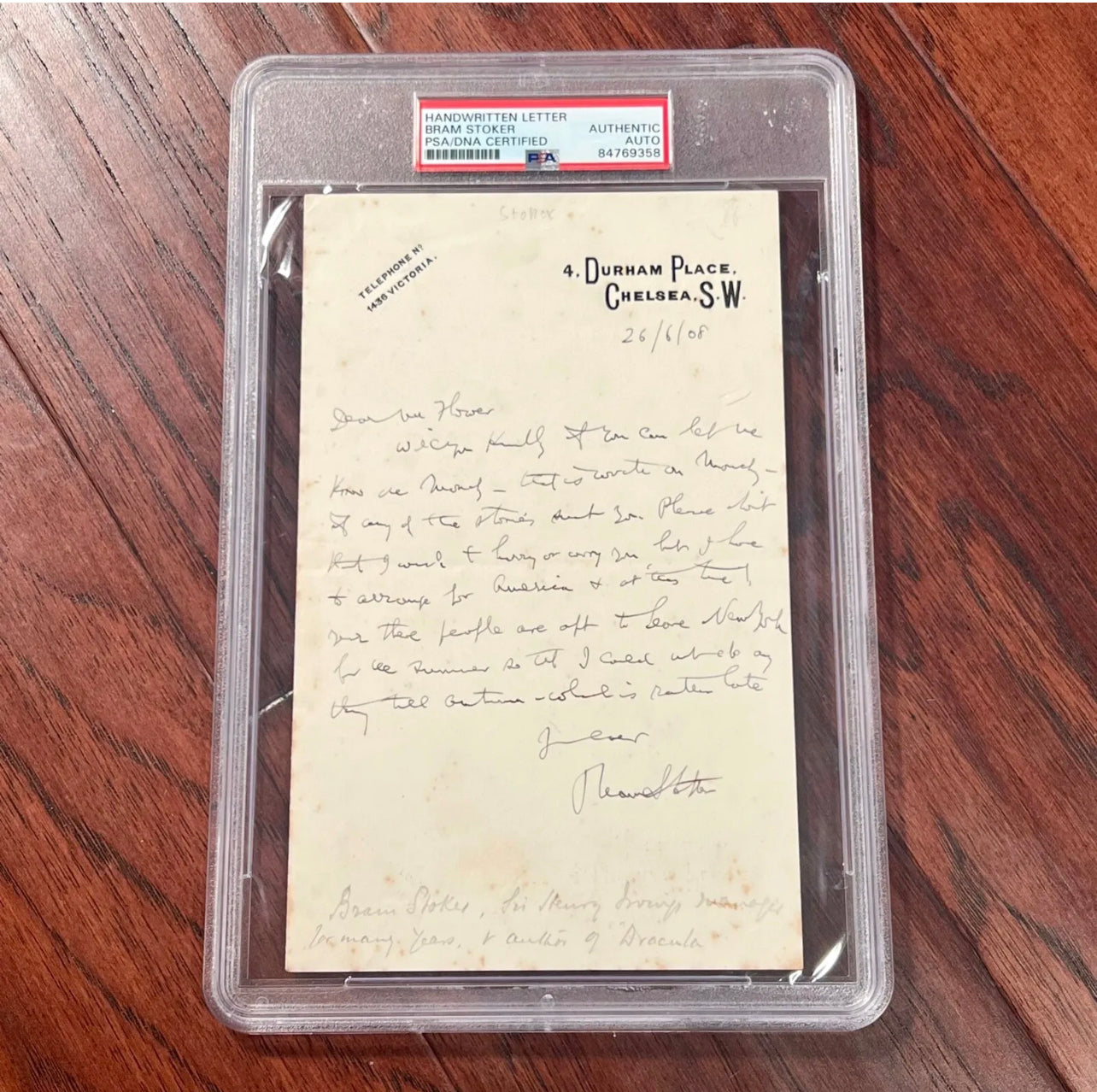 BRAM STOKER * PSA/DNA * "Dracula" Author Autograph Letter SIGNED to Publisher
