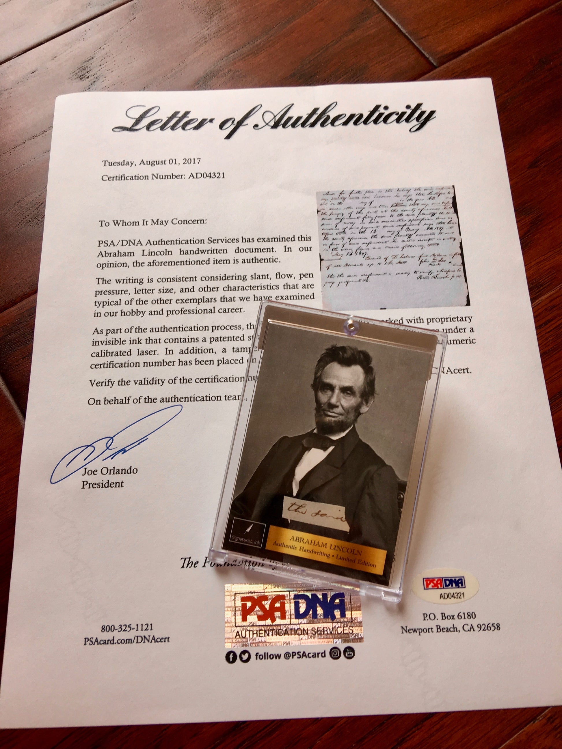 ABRAHAM LINCOLN * PSA/DNA * Handwritten Cut Words * not Autograph or Signed