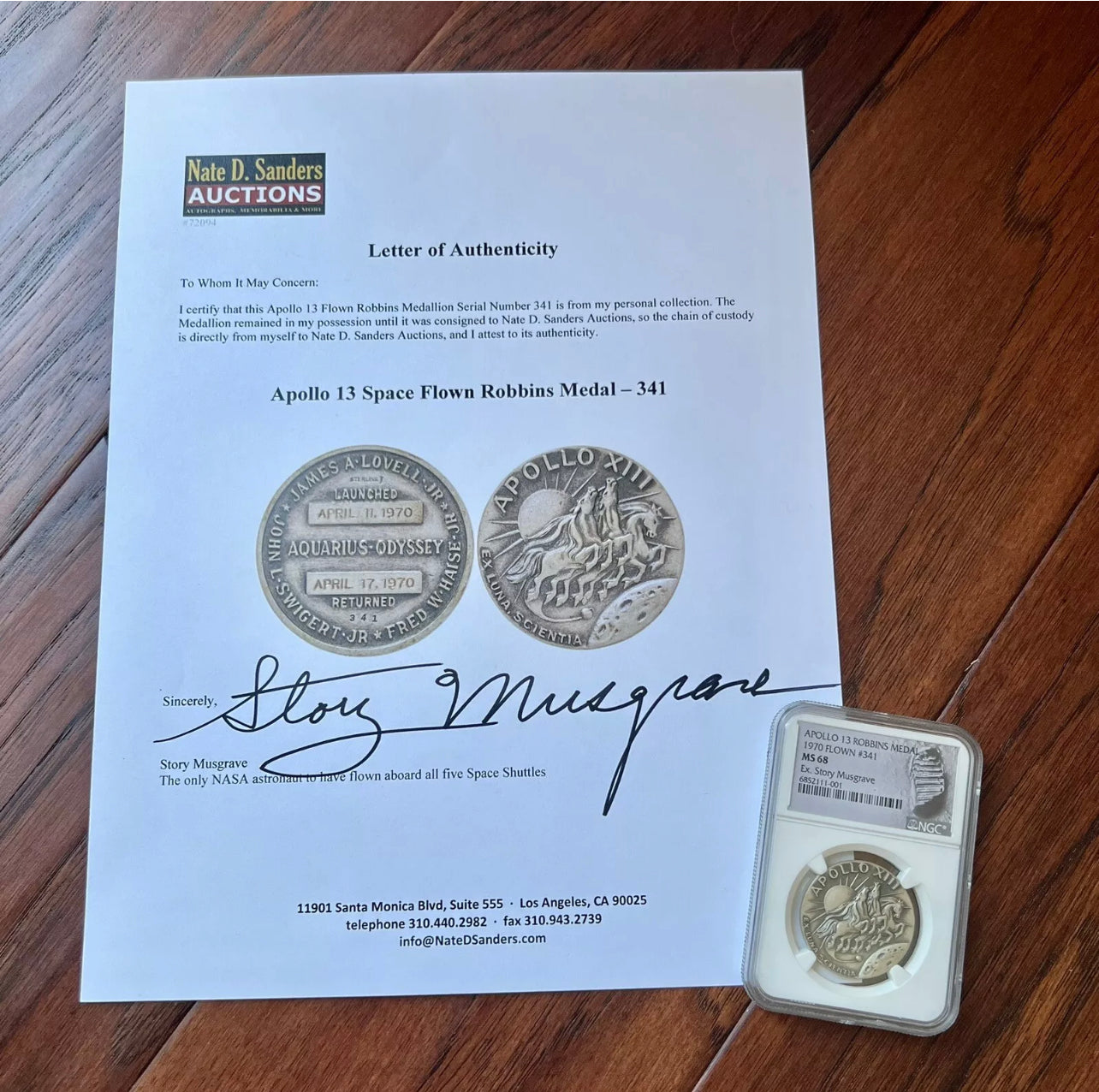 APOLLO 13 * Flown Robbins Medallion * NASA Story Musgrave Signed LOA NGC