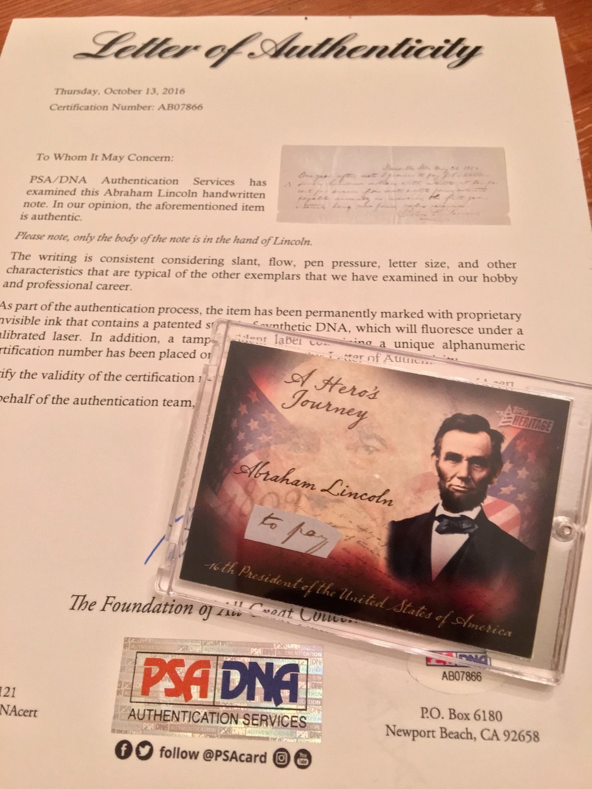 PSA/DNA ABRAHAM LINCOLN Handwritten Cut Words "to pay"