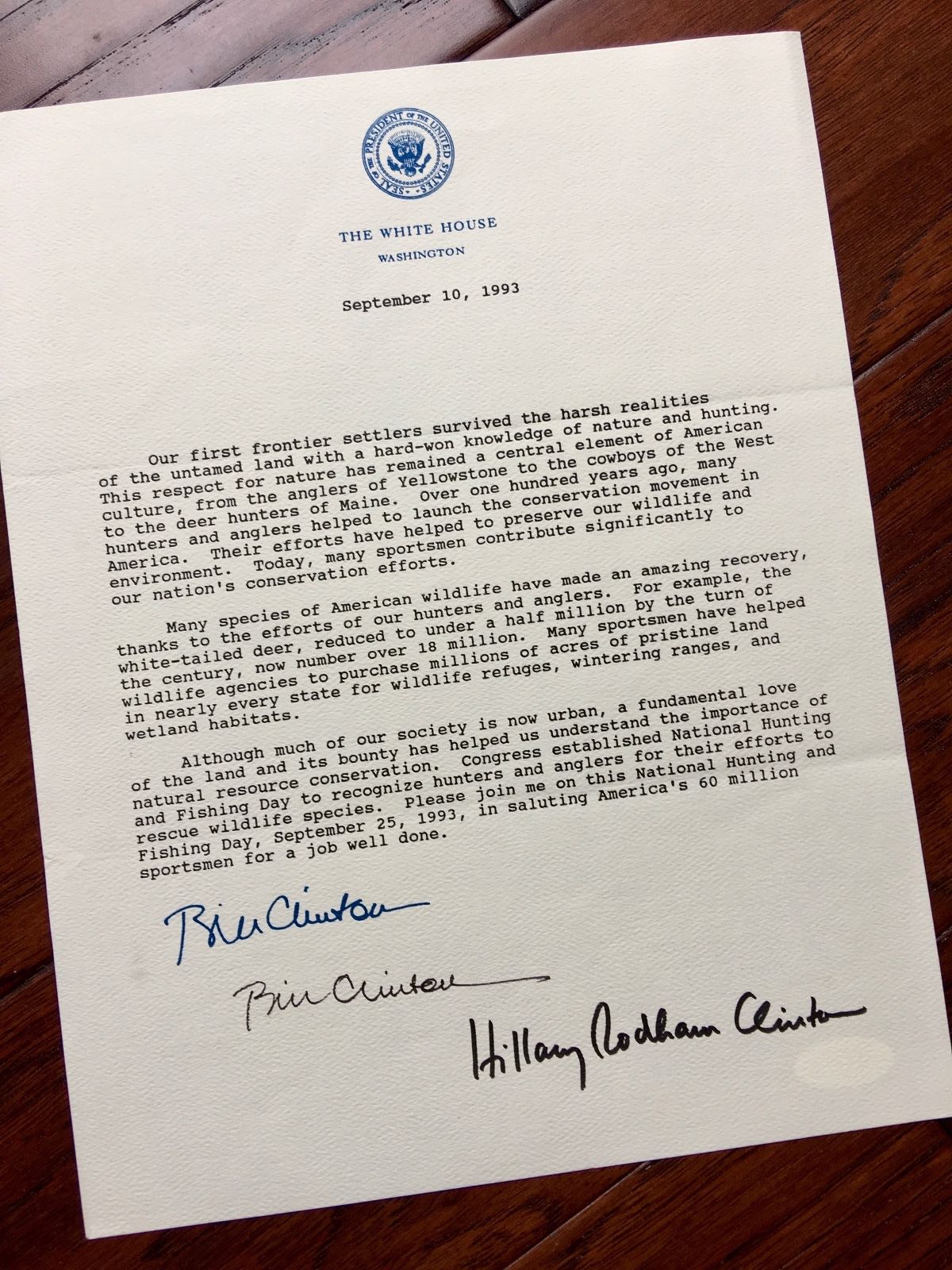 BILL CLINTON HILLARY AUTOGRAPH as-PRESIDENT White House Proclamation JSA COA