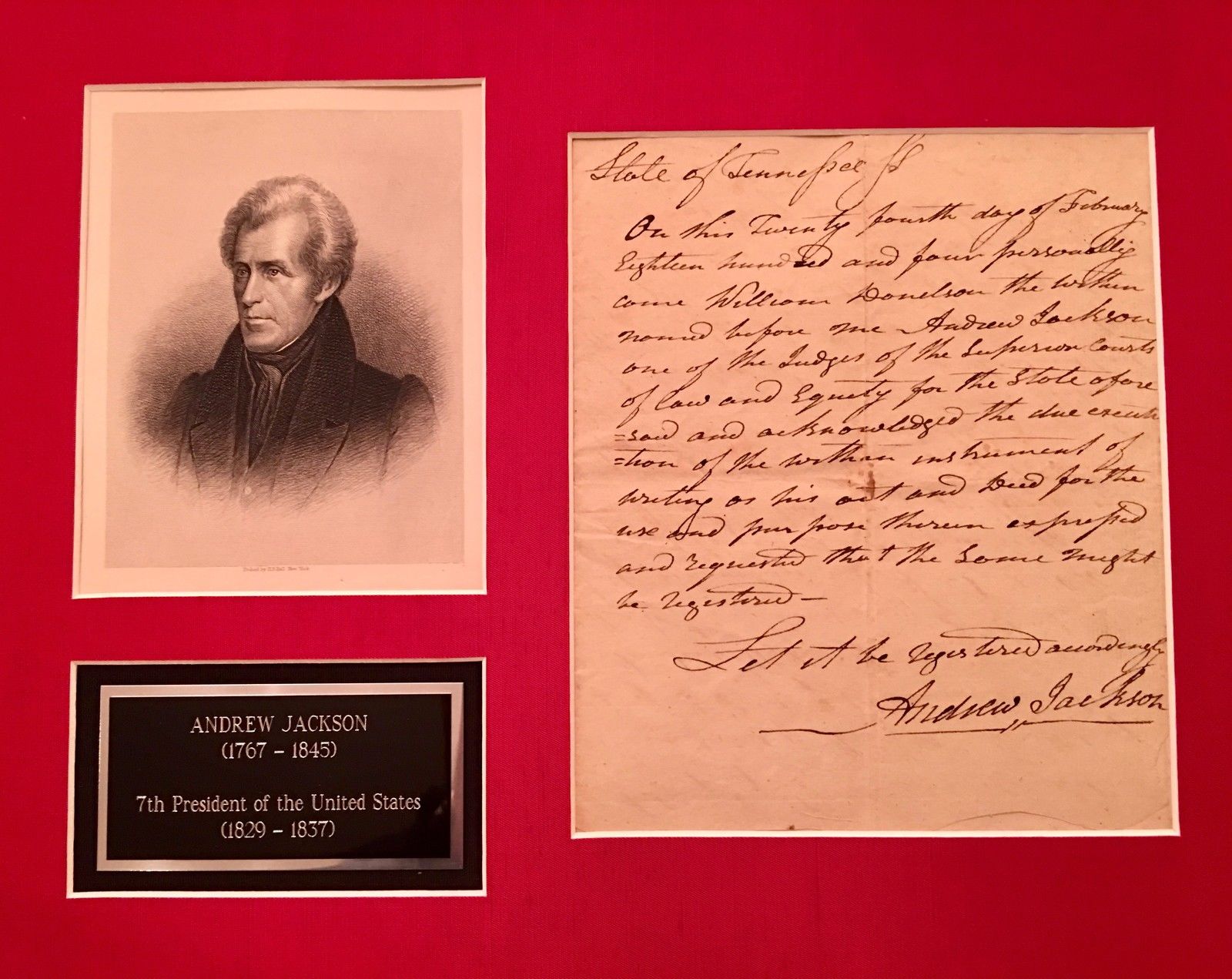ANDREW JACKSON * Signed TWICE (2x) * EARLY Handwritten FAMILY Legal Document