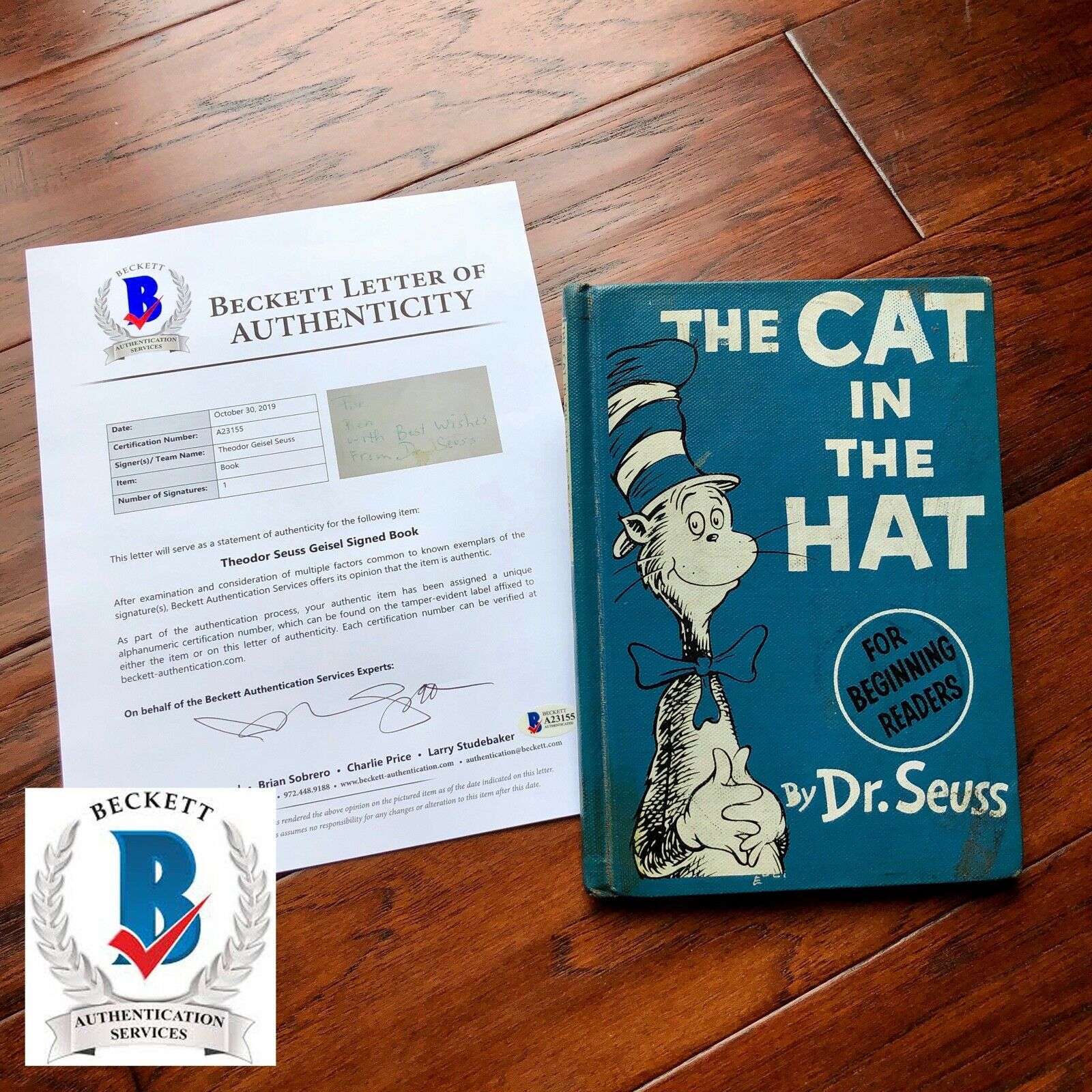 DR. SEUSS * BAS * Authentic AUTOGRAPH "Cat In The Hat" SIGNED * Kids Classic