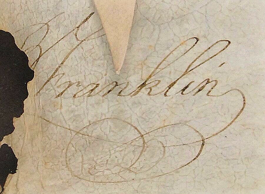 BENJAMIN FRANKLIN * JSA LOA * AUTOGRAPH PA Land Grant Display SIGNED * Ben